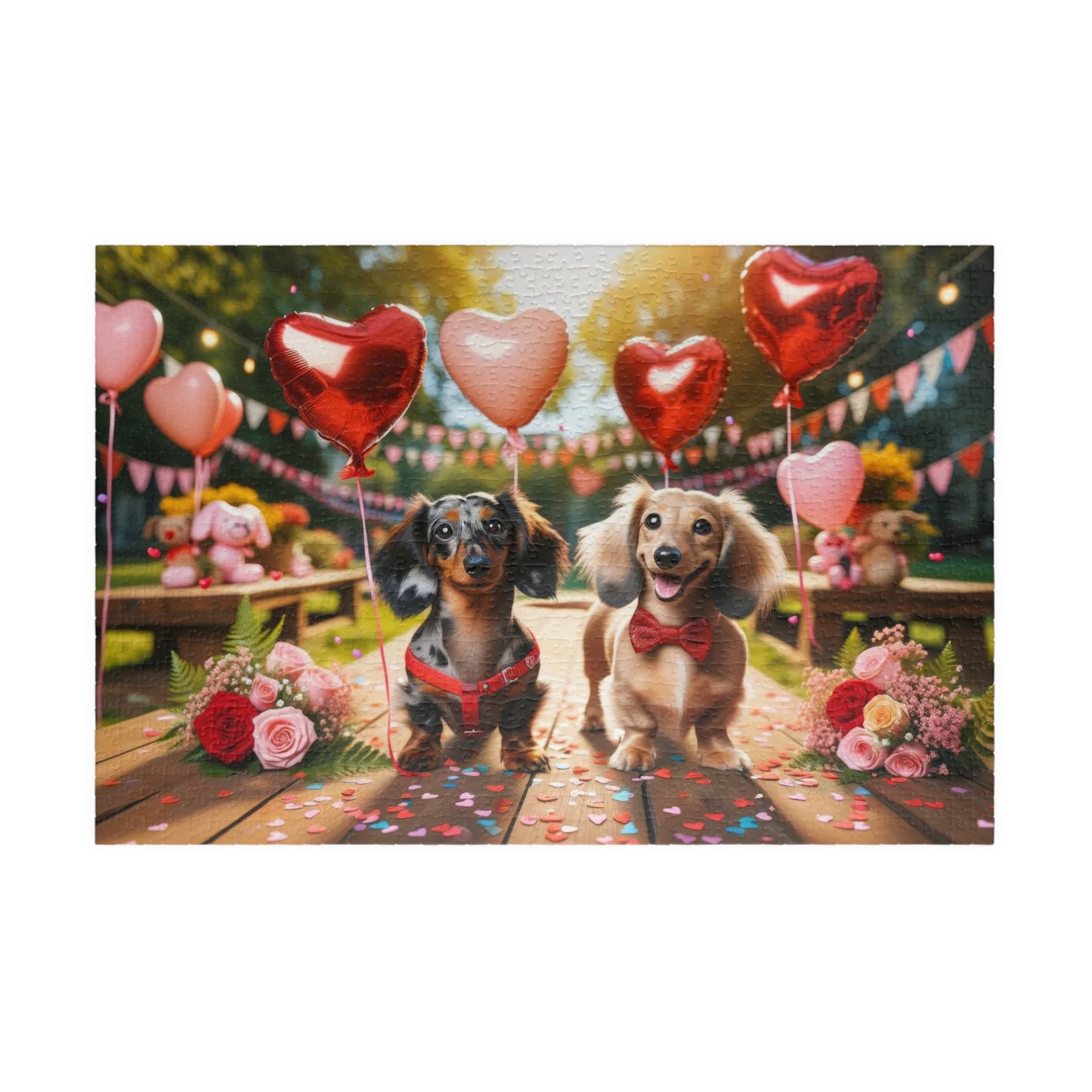 Charming Puppy Love Celebration Miniature Dachshund Jigsaw Puzzle - Dapple and English Cream Lovers Gift 110, 252, 520 or 1014 Pieces