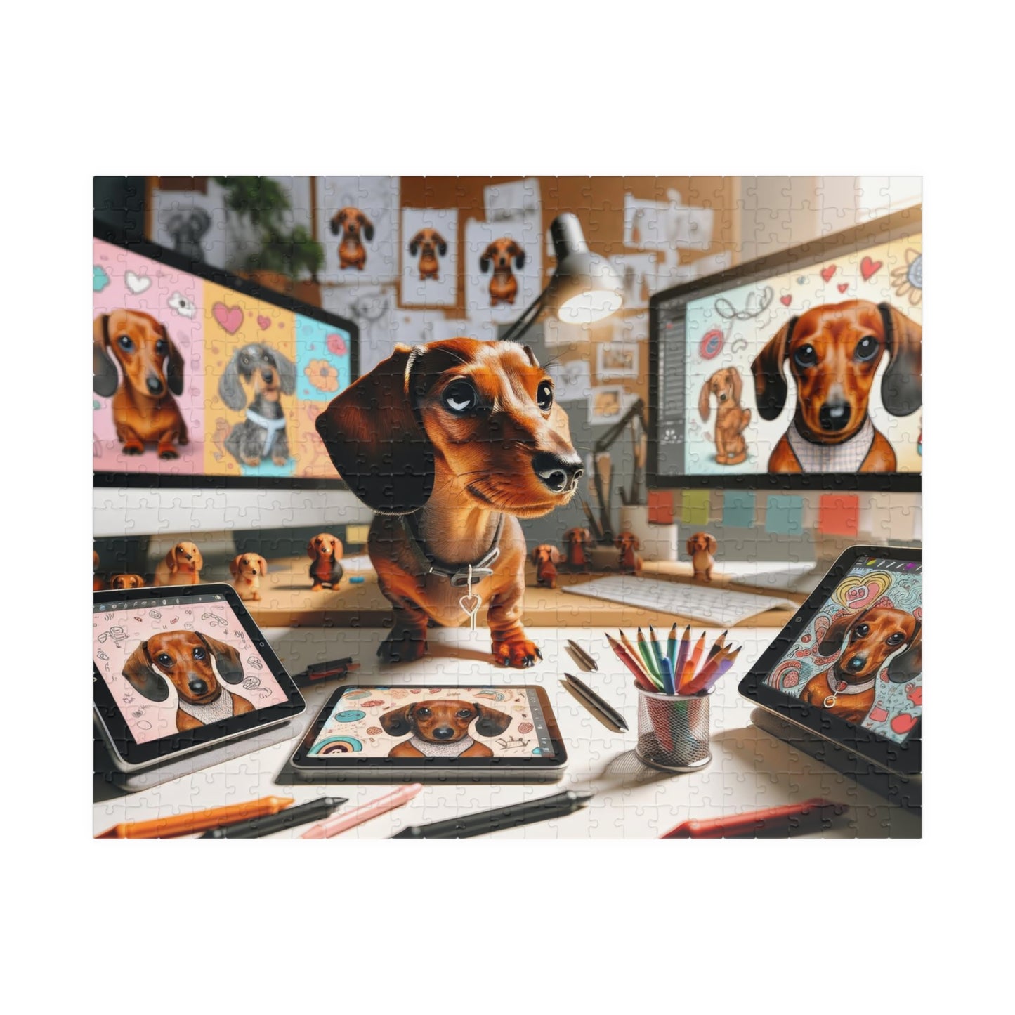Pixel Paws Miniature Dachshund Puzzle - Digital Designer Mini Doxie Jigsaw, 110, 252, 520  or 1014 Pieces