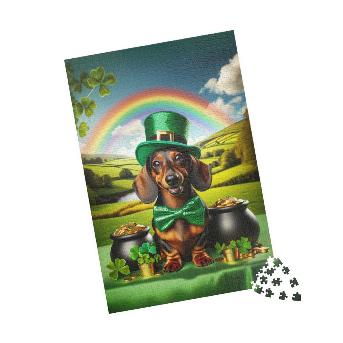 Pot O' Gold Miniature Dachshund Jigsaw Puzzle - Enchanting Lucky Mini Doxie, 110, 252, 520 or 1014 Pieces