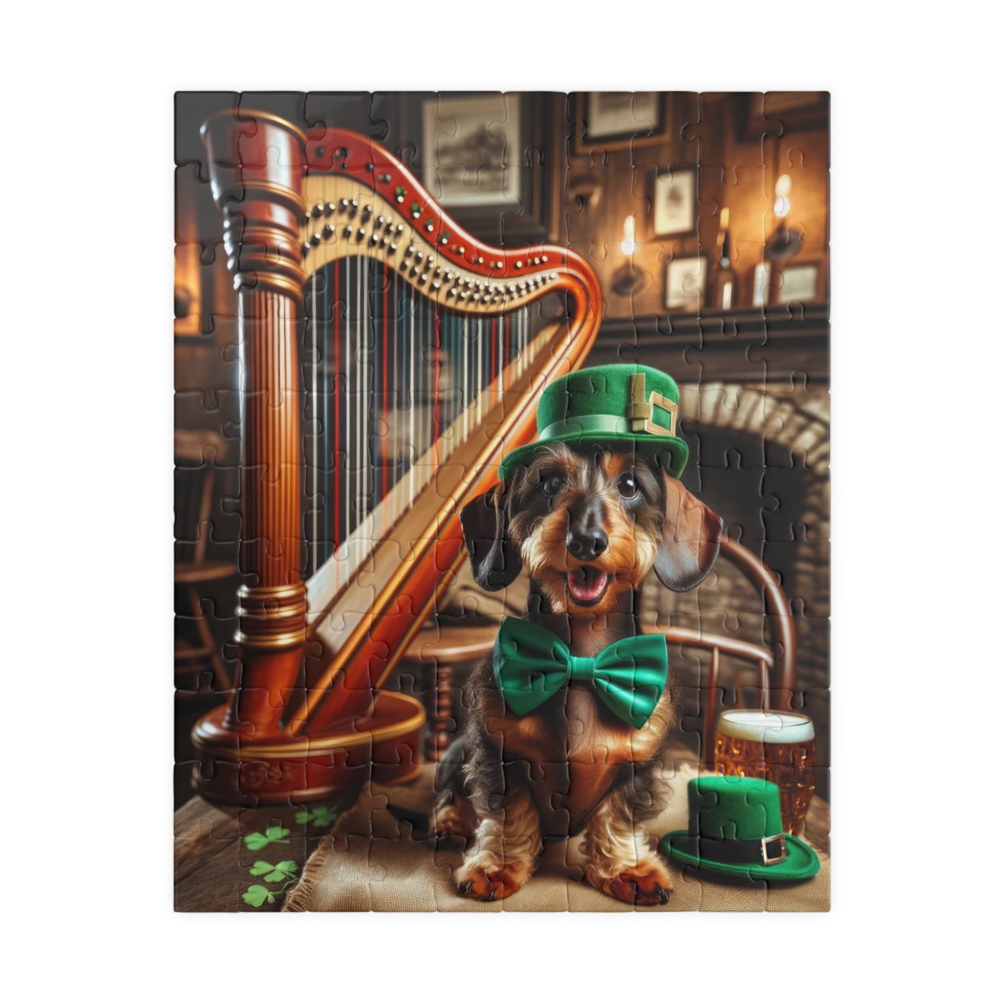 Irish Harmony Dachshund Puzzle - Charming Canine Harpist, Fun Family Jigsaw Puzzle 110, 252, 520 or 1014 Pieces