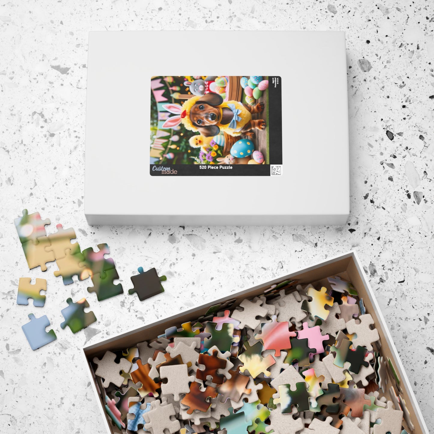 Bunny Hop Easter Dachshund Puzzle- Festive Spring Jigsaw Family Game 110, 252, 520 or 1014 Pieces