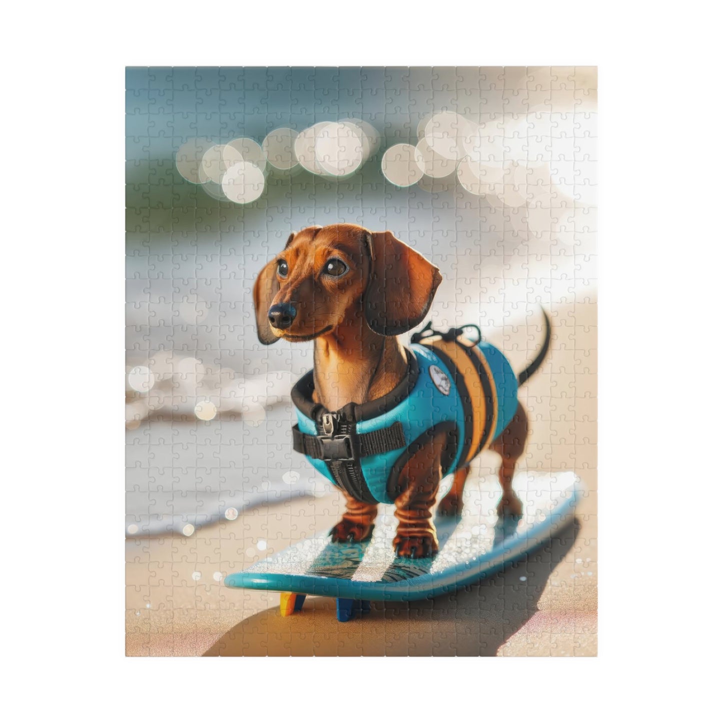 Beach Adventure Surf's Up Miniature Dachshund Jigsaw Puzzle - Vibrant Red Miniature Doxie, 110, 252, 520 or 1014 Pieces