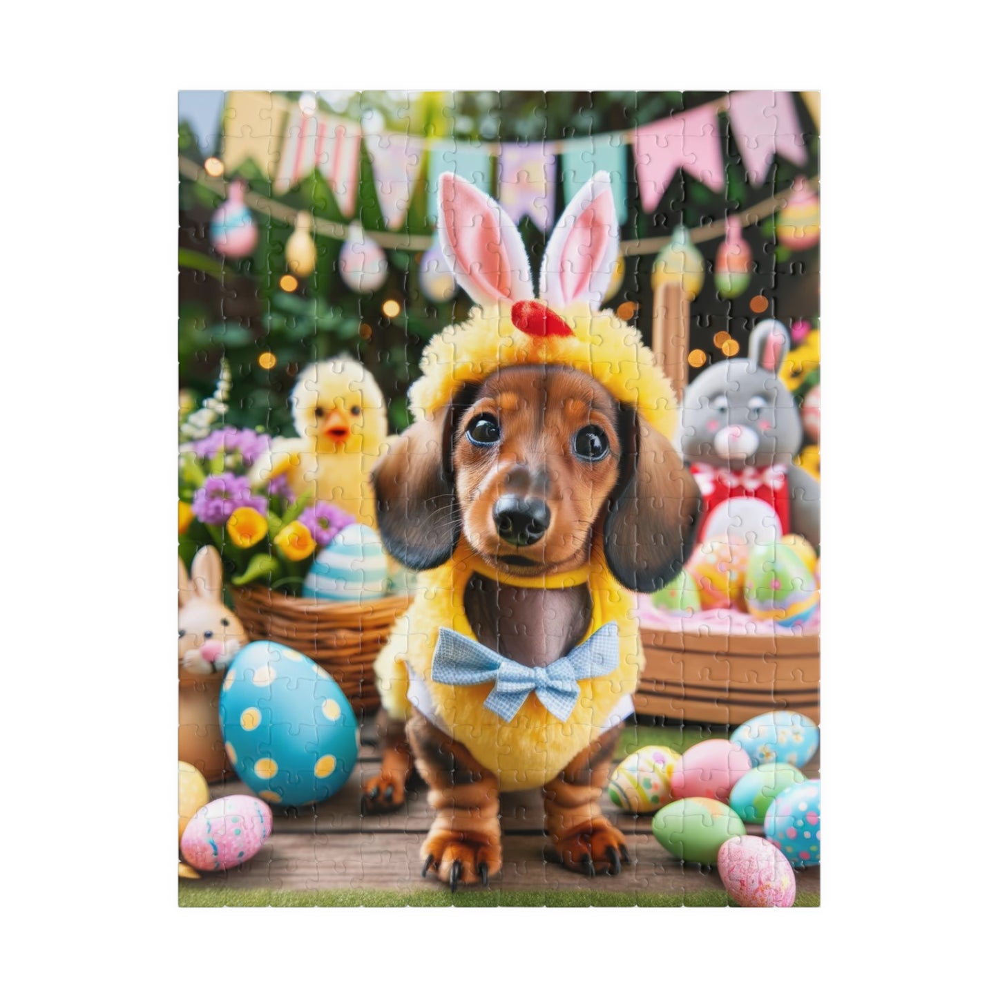 Bunny Hop Easter Dachshund Puzzle- Festive Spring Jigsaw Family Game 110, 252, 520 or 1014 Pieces