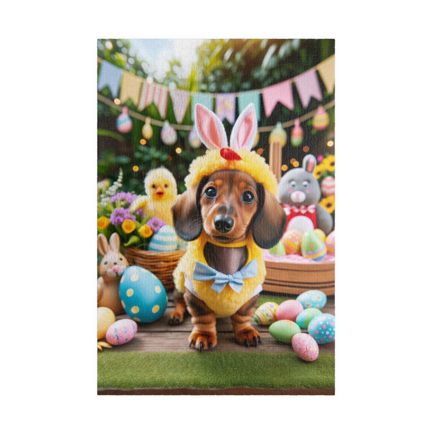 Bunny Hop Easter Dachshund Puzzle- Festive Spring Jigsaw Family Game 110, 252, 520 or 1014 Pieces