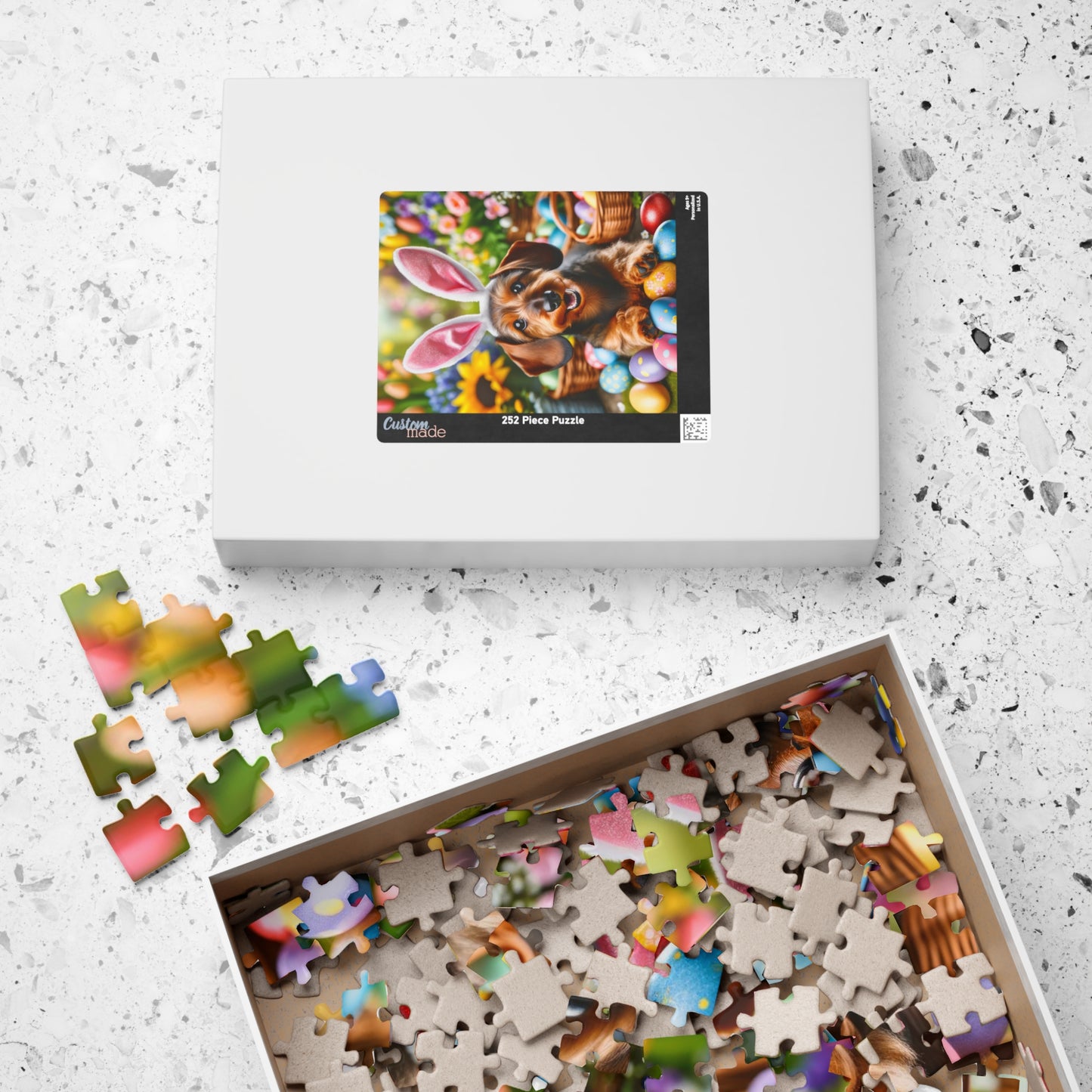 Springtime Fun Easter Bunny Miniature Dachshund Jigsaw Puzzle - Colorful Egg Hunt Wire-Haired Mini Doxie 110, 252, 520, 1014 Pieces