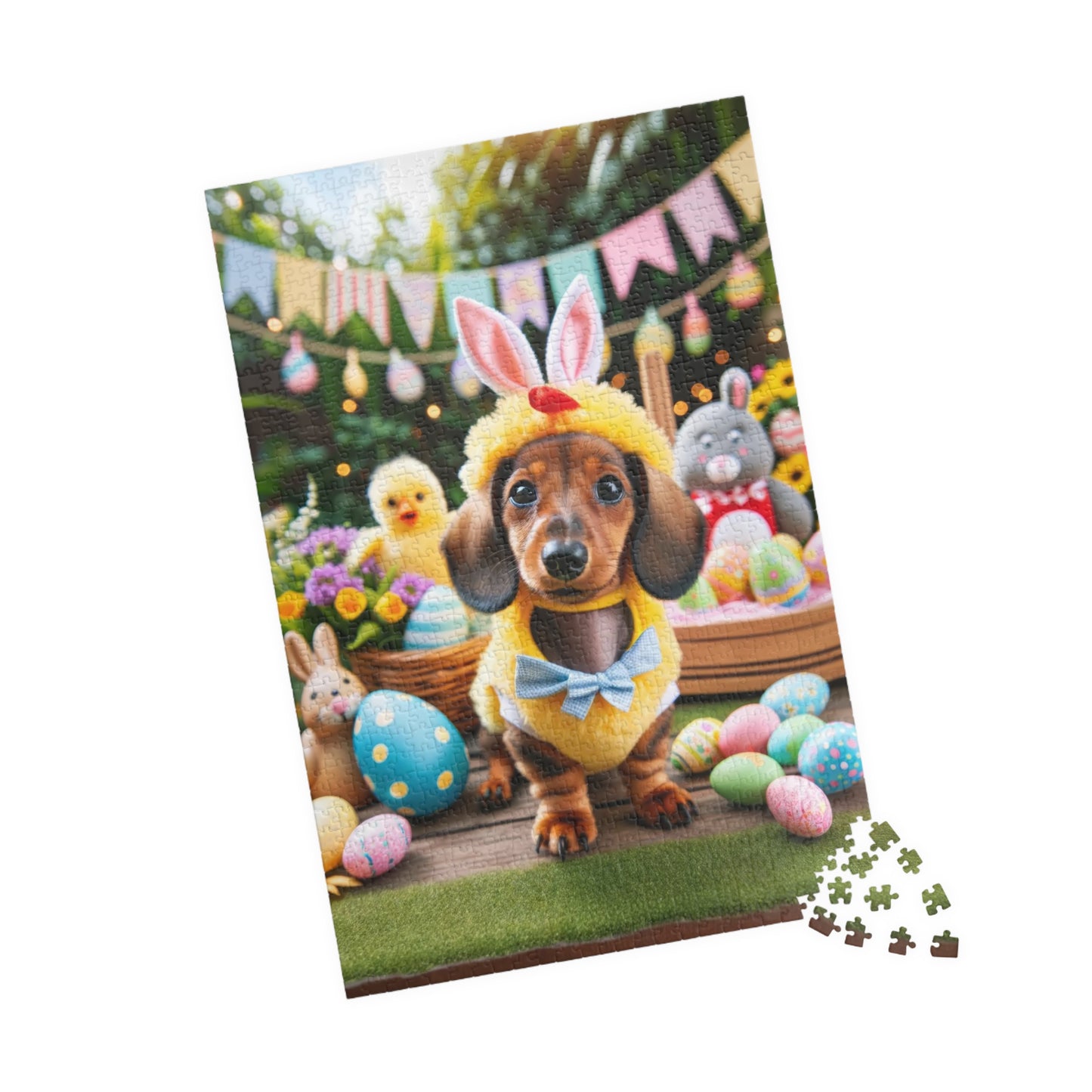 Bunny Hop Easter Dachshund Puzzle- Festive Spring Jigsaw Family Game 110, 252, 520 or 1014 Pieces