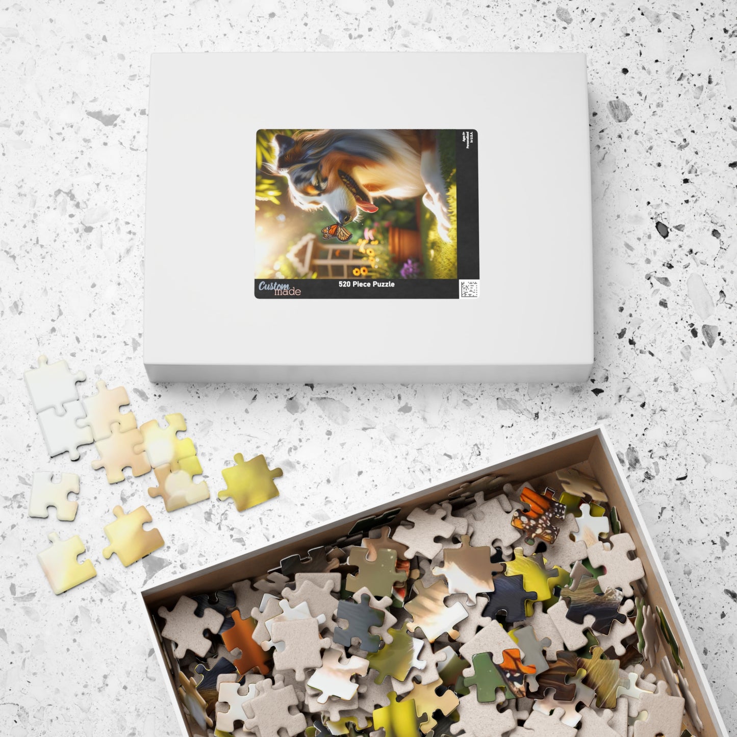 Australian Shepherd & Butterfly Puzzle - Sunlit Serenity - Mindful Family Activity - 110 to 1014 Pieces