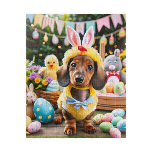 Bunny Hop Easter Dachshund Puzzle- Festive Spring Jigsaw Family Game 110, 252, 520 or 1014 Pieces