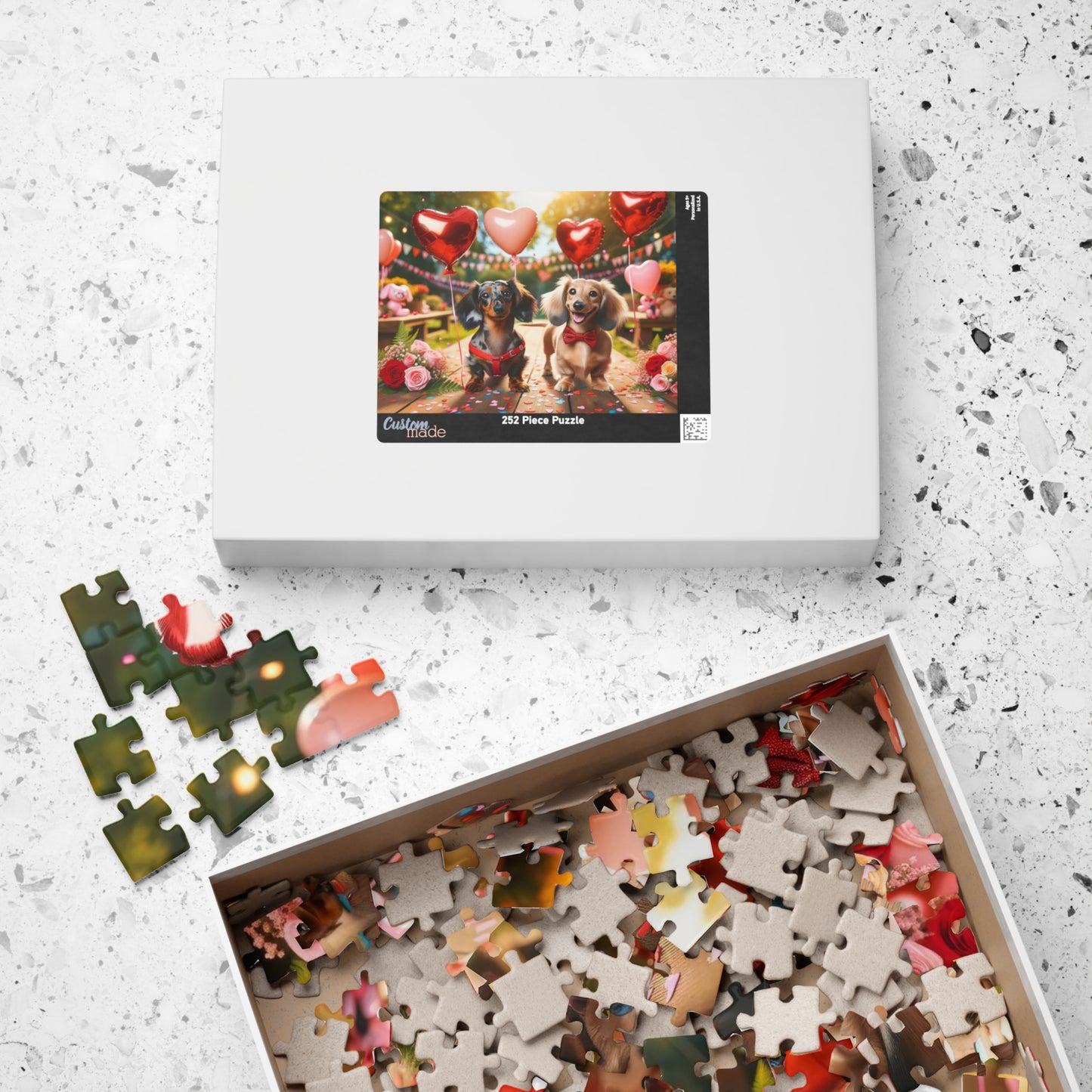 Charming Puppy Love Celebration Miniature Dachshund Jigsaw Puzzle - Dapple and English Cream Lovers Gift 110, 252, 520 or 1014 Pieces