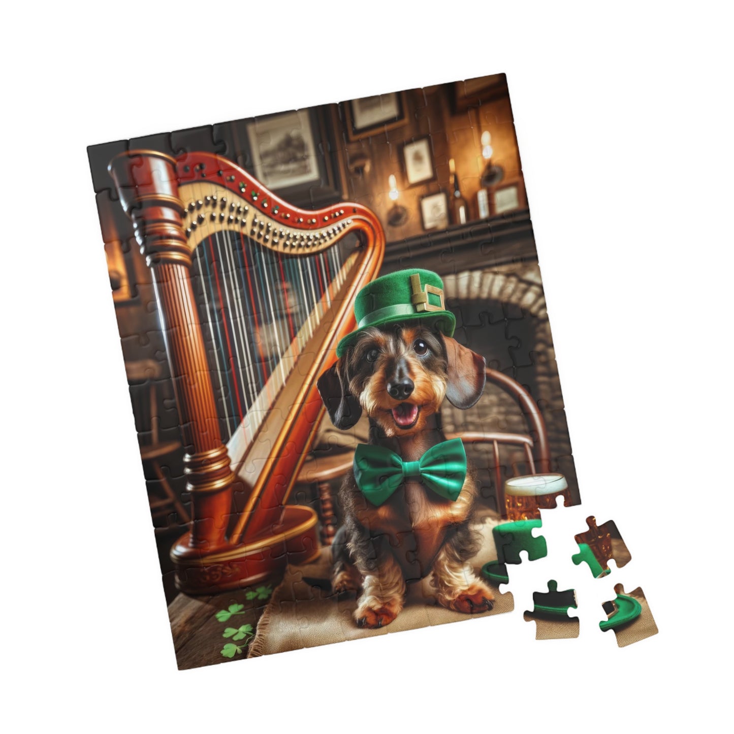 Irish Harmony Dachshund Puzzle - Charming Canine Harpist, Fun Family Jigsaw Puzzle 110, 252, 520 or 1014 Pieces