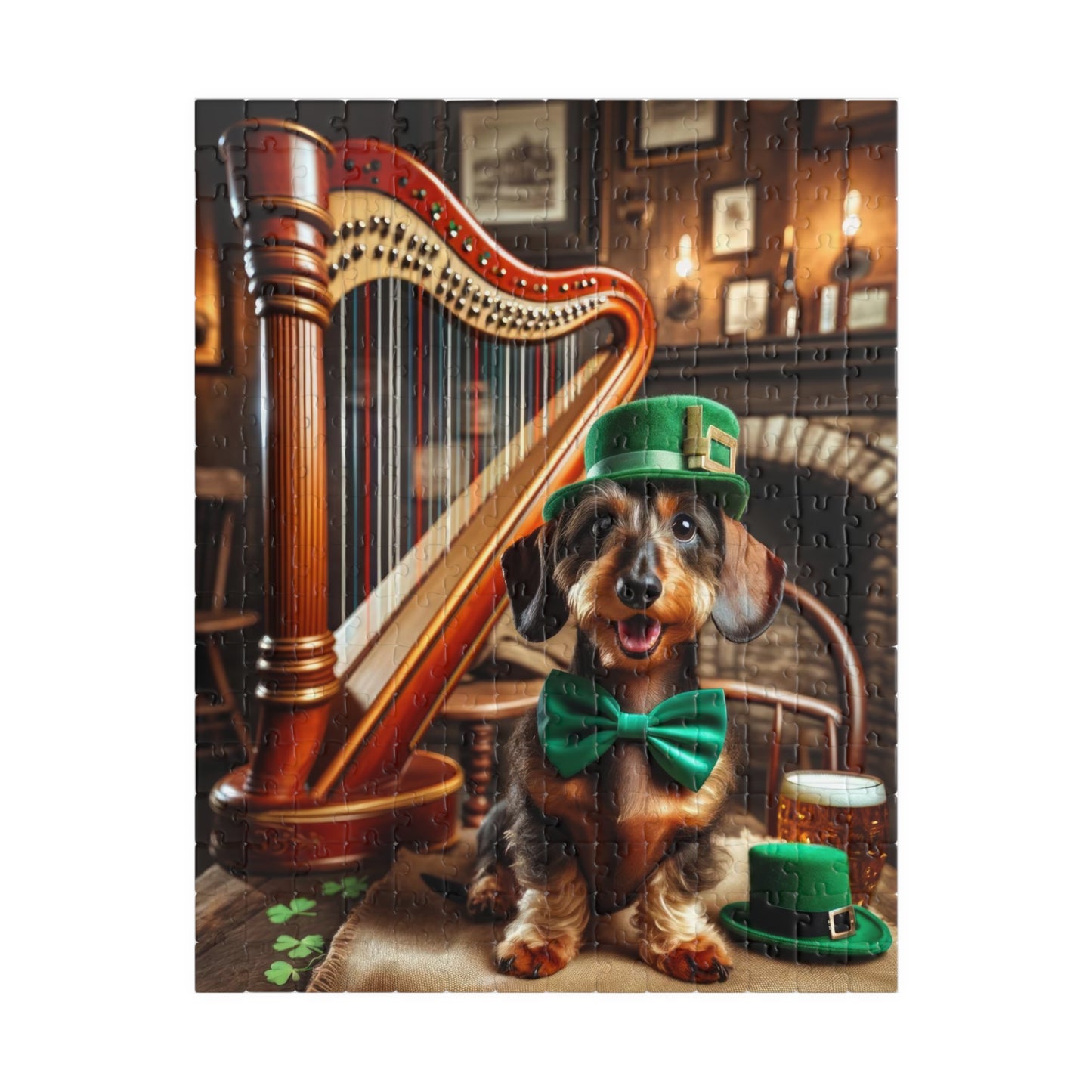 Irish Harmony Dachshund Puzzle - Charming Canine Harpist, Fun Family Jigsaw Puzzle 110, 252, 520 or 1014 Pieces