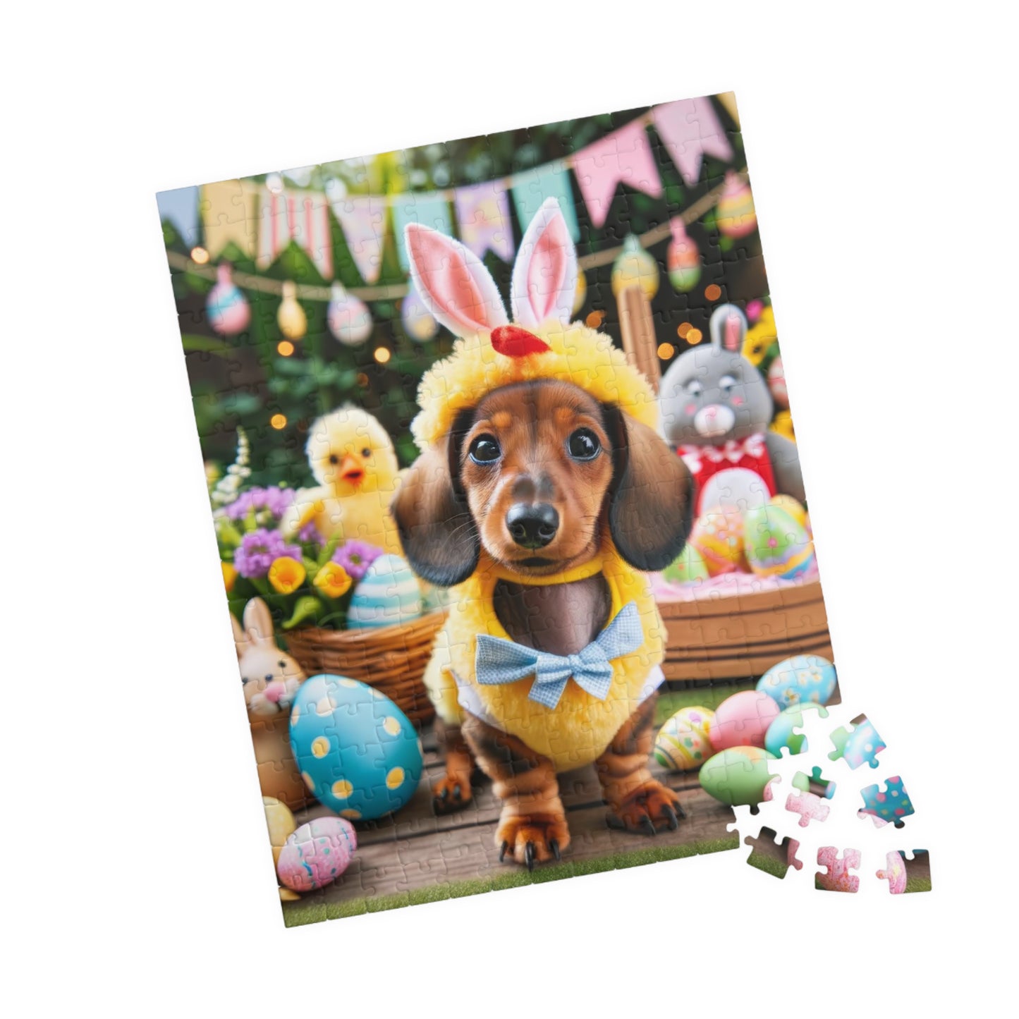 Bunny Hop Easter Dachshund Puzzle- Festive Spring Jigsaw Family Game 110, 252, 520 or 1014 Pieces