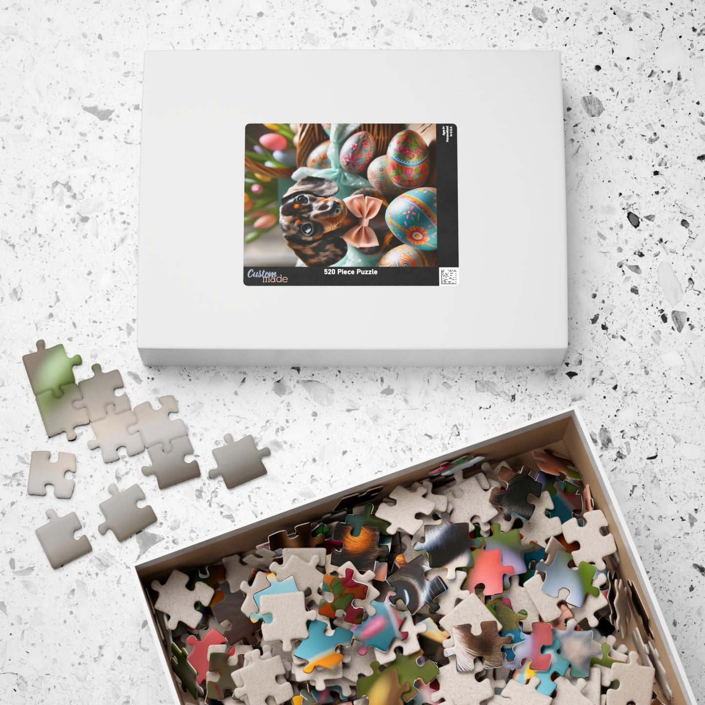 Charming Easter Elegance Miniature Dachshund Jigsaw Puzzle - Brindle Mini Doxie, Family Fun Activity 110, 252, 520 or 1014 Pieces