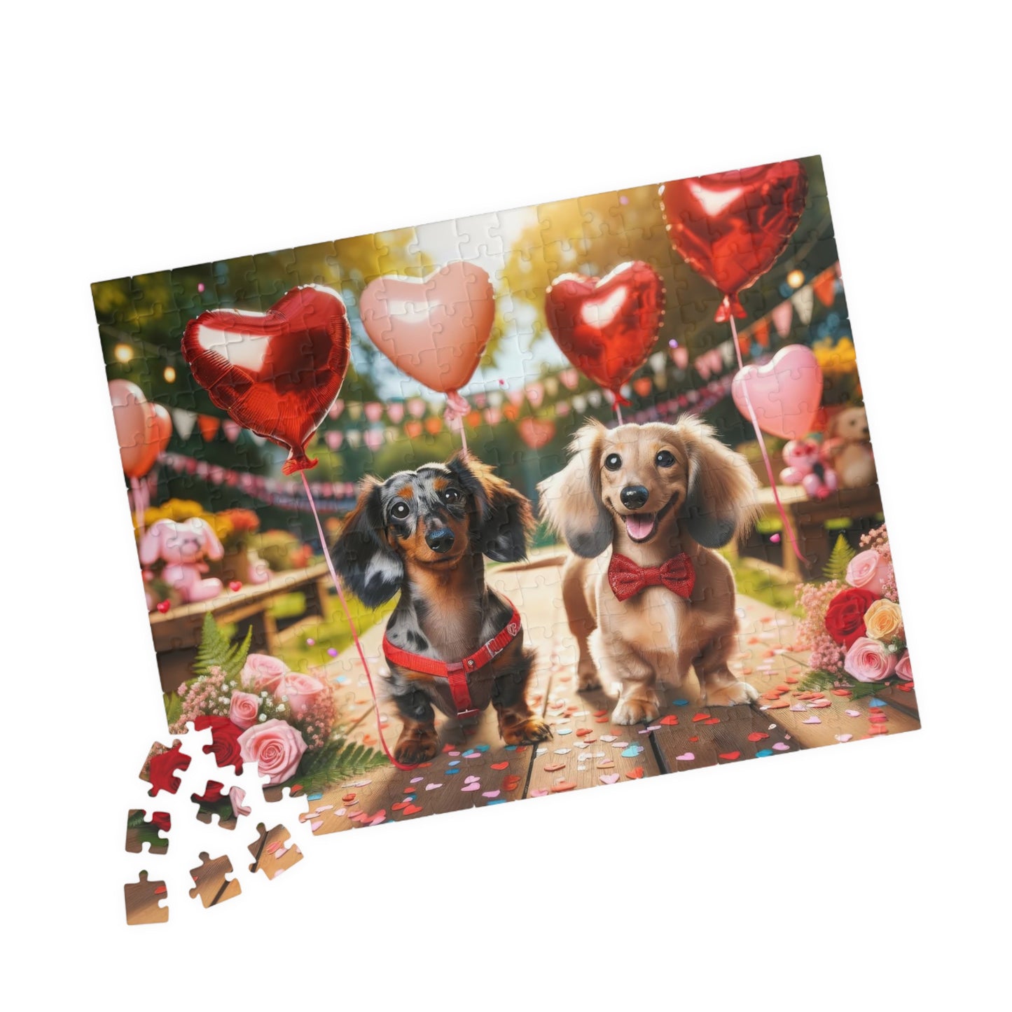 Charming Puppy Love Celebration Miniature Dachshund Jigsaw Puzzle - Dapple and English Cream Lovers Gift 110, 252, 520 or 1014 Pieces