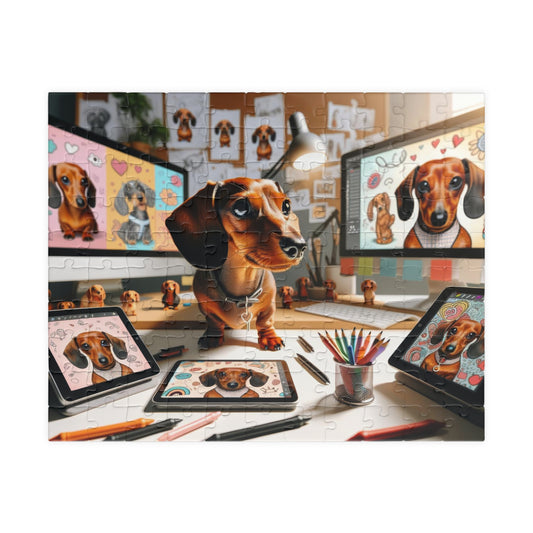Pixel Paws Miniature Dachshund Puzzle - Digital Designer Mini Doxie Jigsaw, 110, 252, 520  or 1014 Pieces