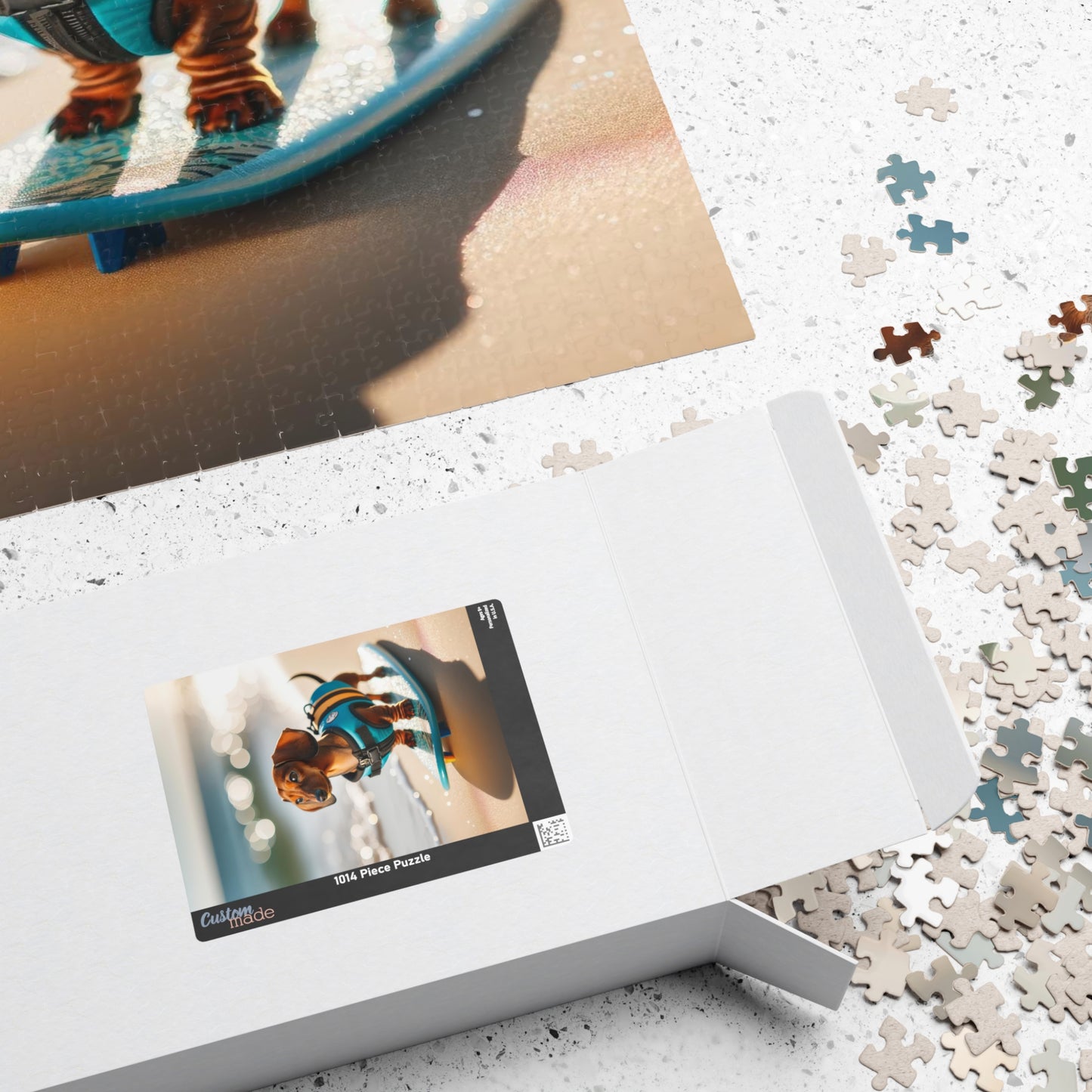 Beach Adventure Surf's Up Miniature Dachshund Jigsaw Puzzle - Vibrant Red Miniature Doxie, 110, 252, 520 or 1014 Pieces