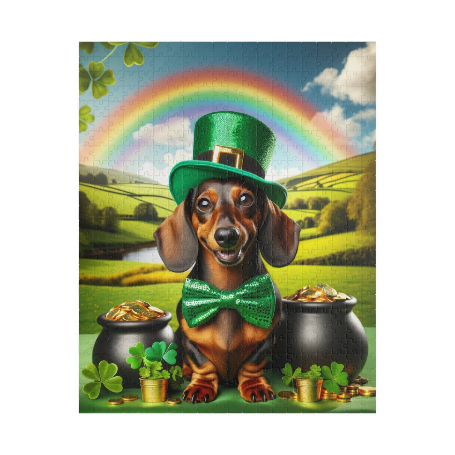 Pot O' Gold Miniature Dachshund Jigsaw Puzzle - Enchanting Lucky Mini Doxie, 110, 252, 520 or 1014 Pieces