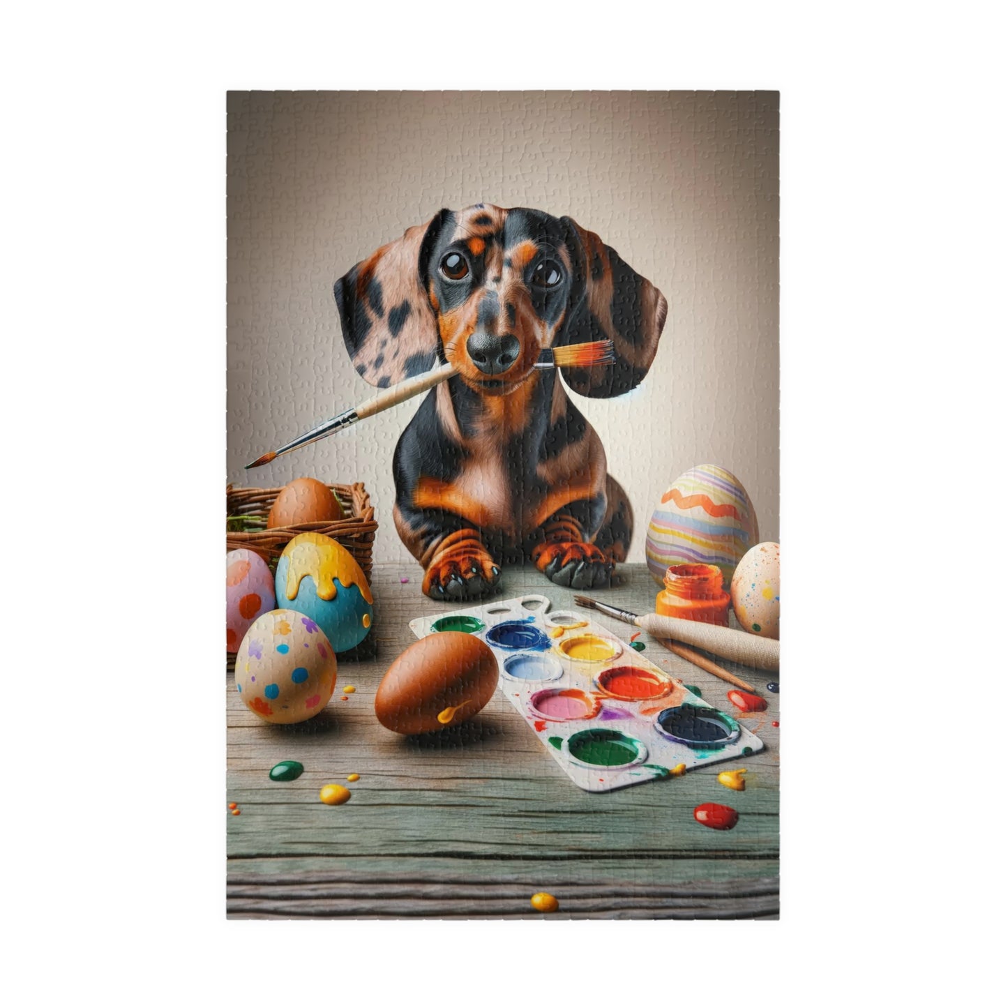 Easter Egg Painting Dog  Miniature Dachshund Jigsaw Puzzle - Family Game Night - Doxie Lovers Gift 110, 252, 520, 1014 Pieces