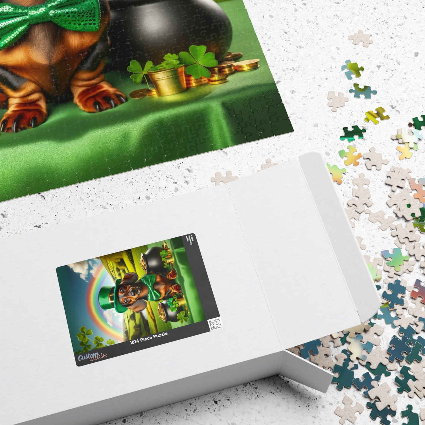 Pot O' Gold Miniature Dachshund Jigsaw Puzzle - Enchanting Lucky Mini Doxie, 110, 252, 520 or 1014 Pieces