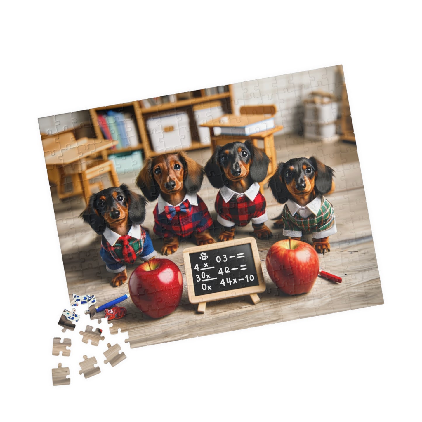 Adorable Mini Dachshund Classroom Puzzle - Doxie Puppy Scholars, Horizontal Jigsaw, Educational Family Game (110/252/520/1014 Pieces)