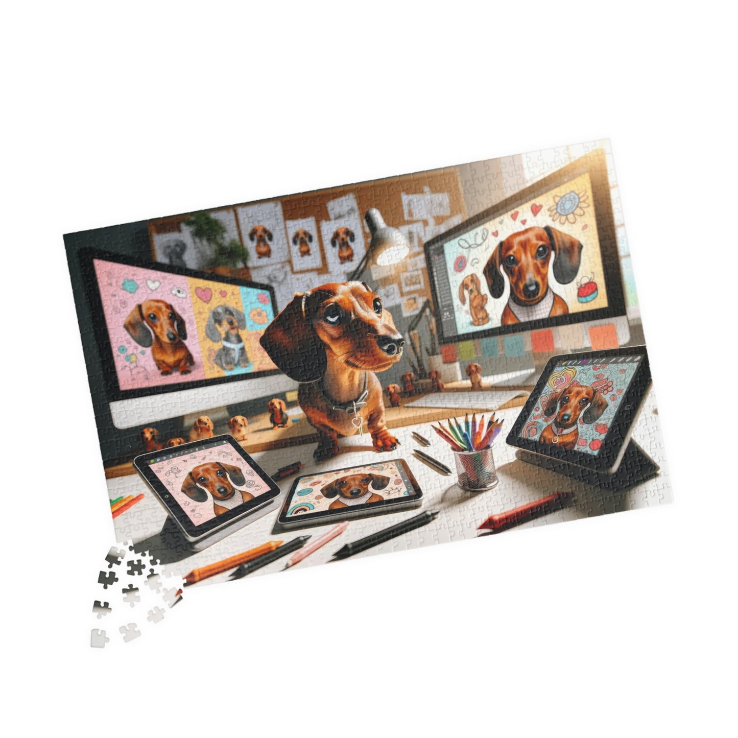 Pixel Paws Miniature Dachshund Puzzle - Digital Designer Mini Doxie Jigsaw, 110, 252, 520  or 1014 Pieces