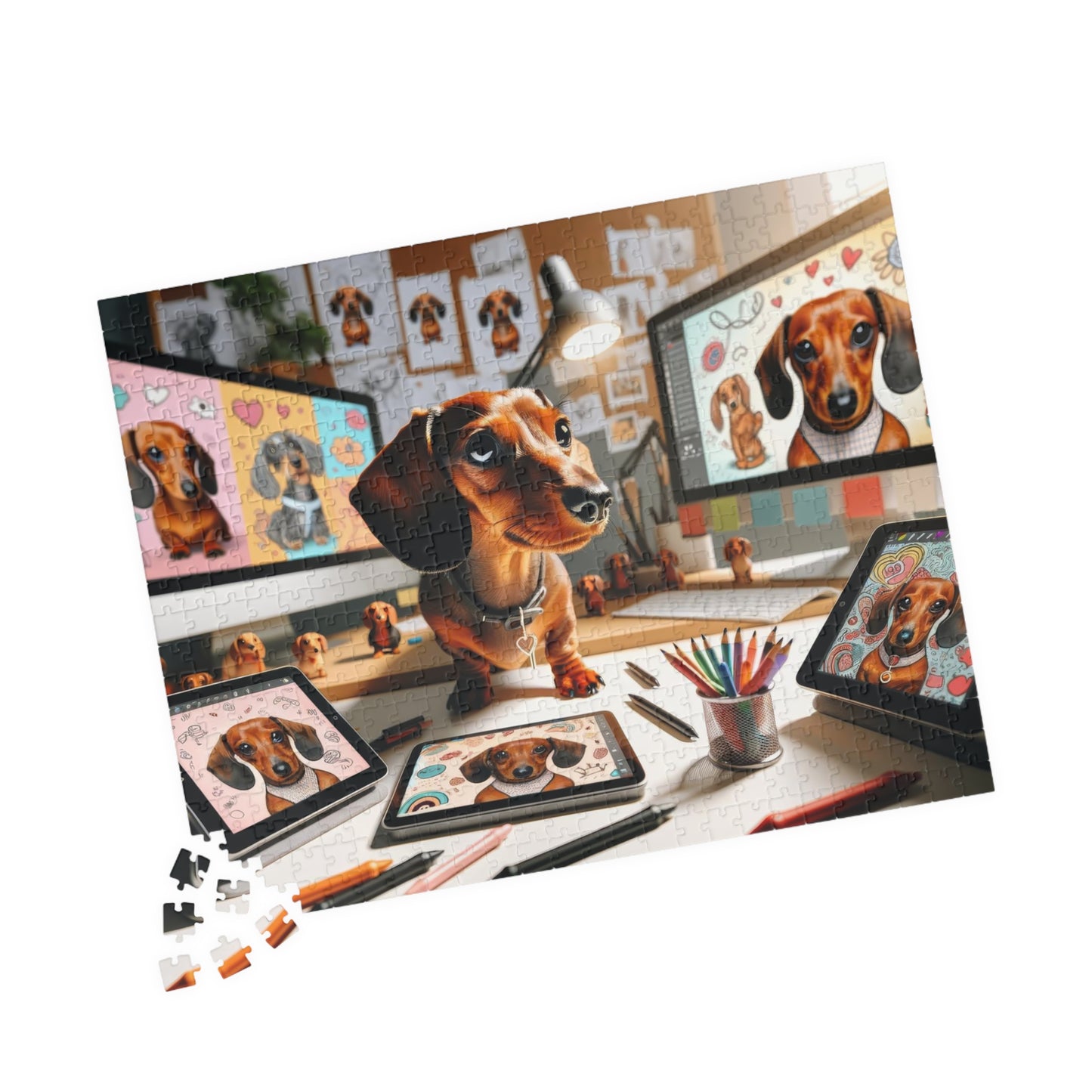 Pixel Paws Miniature Dachshund Puzzle - Digital Designer Mini Doxie Jigsaw, 110, 252, 520  or 1014 Pieces