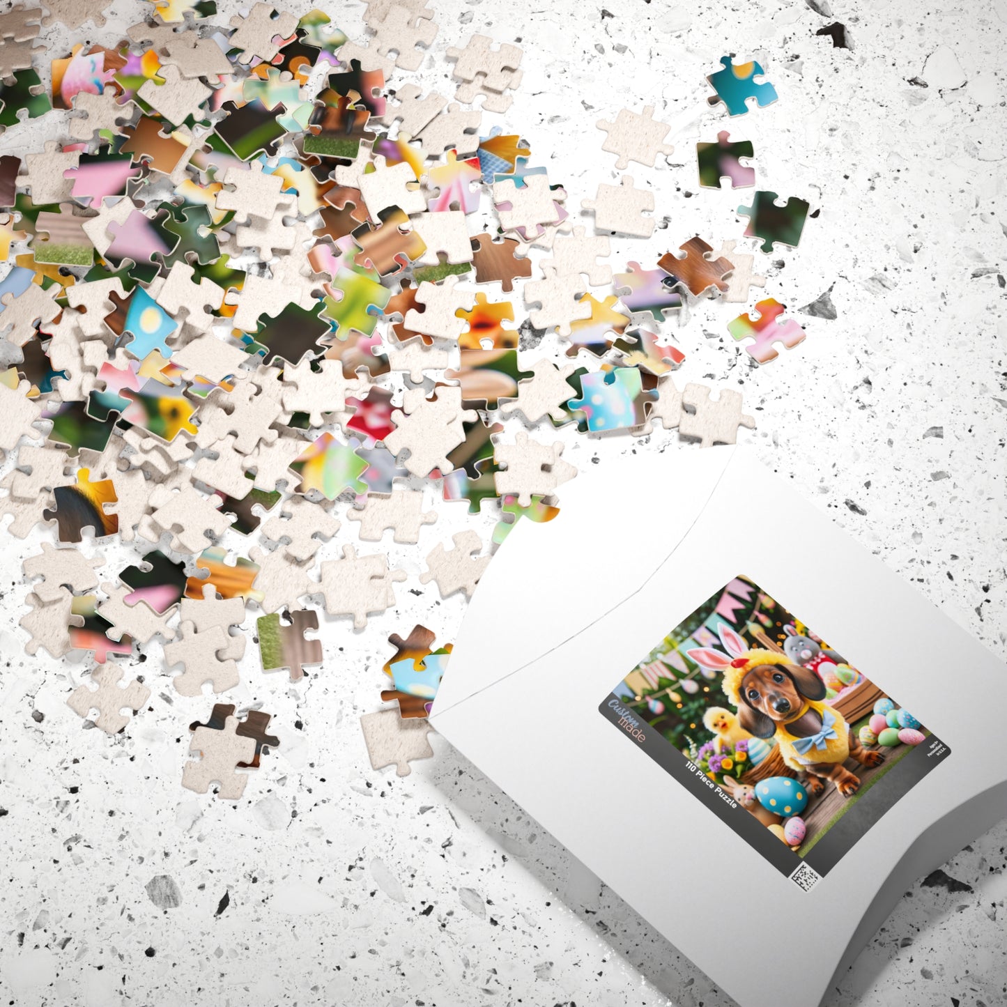 Bunny Hop Easter Dachshund Puzzle- Festive Spring Jigsaw Family Game 110, 252, 520 or 1014 Pieces