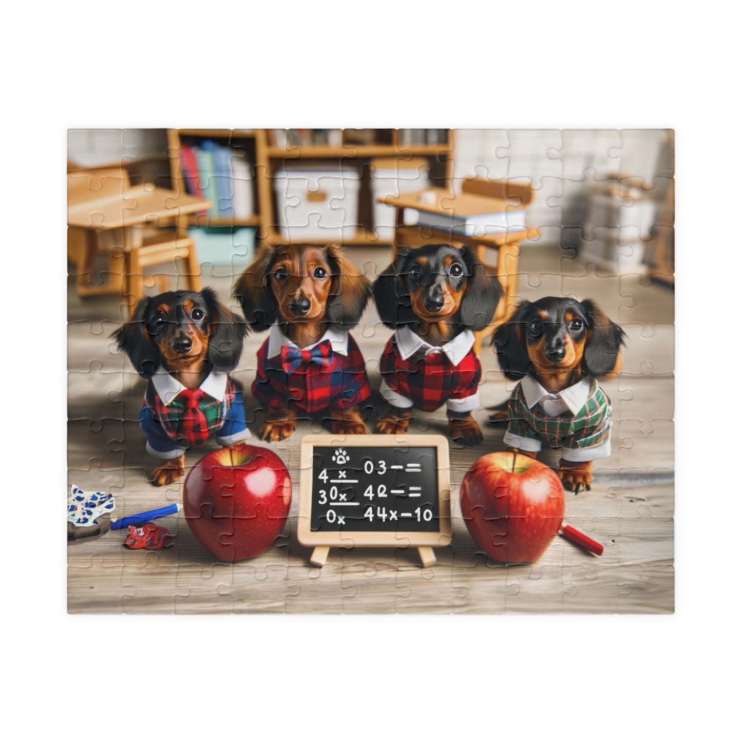 Adorable Mini Dachshund Classroom Puzzle - Doxie Puppy Scholars, Horizontal Jigsaw, Educational Family Game (110/252/520/1014 Pieces)