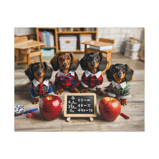 Adorable Mini Dachshund Classroom Puzzle - Doxie Puppy Scholars, Horizontal Jigsaw, Educational Family Game (110/252/520/1014 Pieces)
