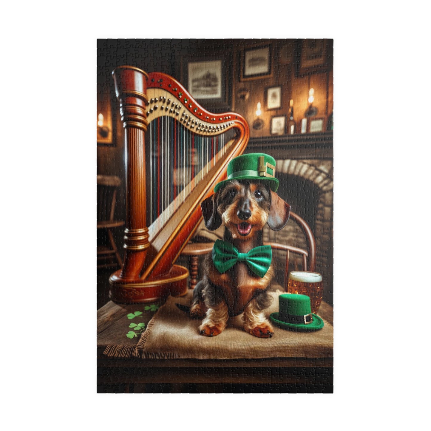 Irish Harmony Dachshund Puzzle - Charming Canine Harpist, Fun Family Jigsaw Puzzle 110, 252, 520 or 1014 Pieces