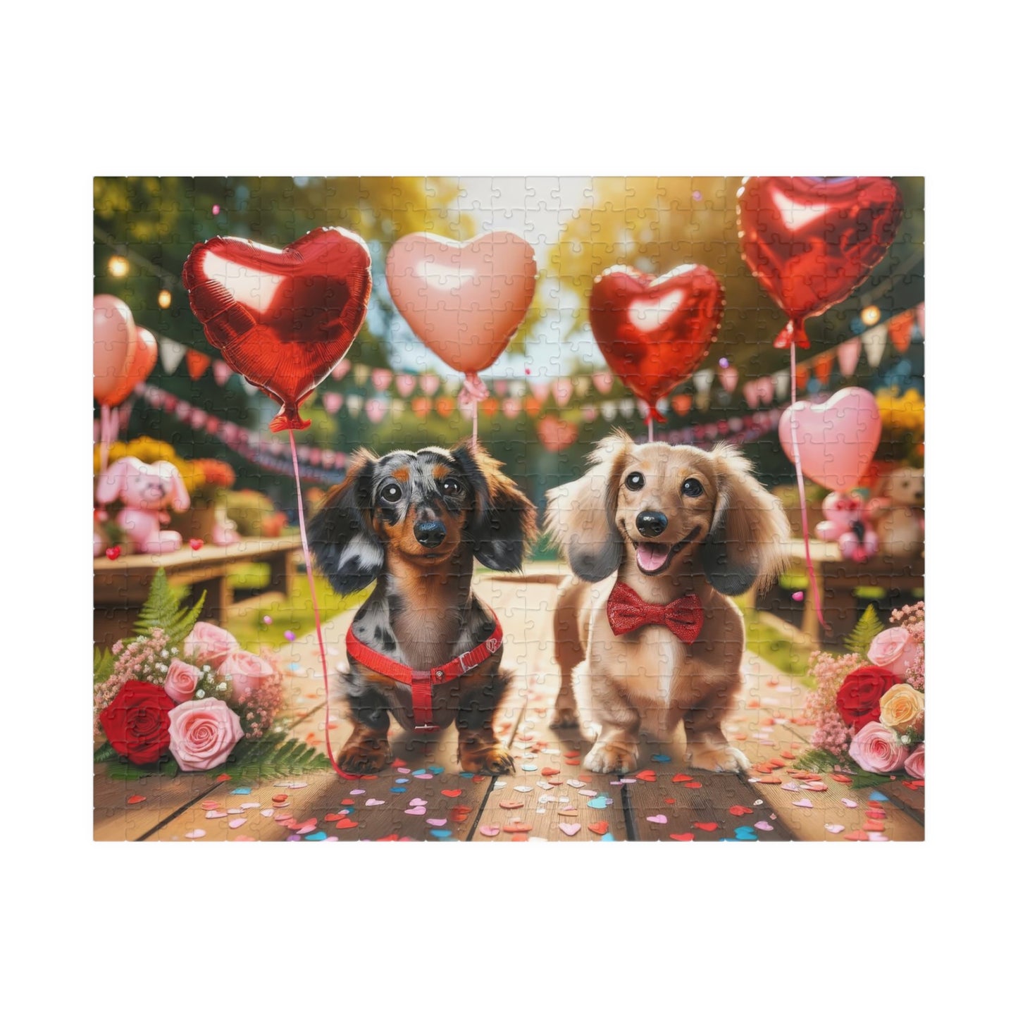 Charming Puppy Love Celebration Miniature Dachshund Jigsaw Puzzle - Dapple and English Cream Lovers Gift 110, 252, 520 or 1014 Pieces
