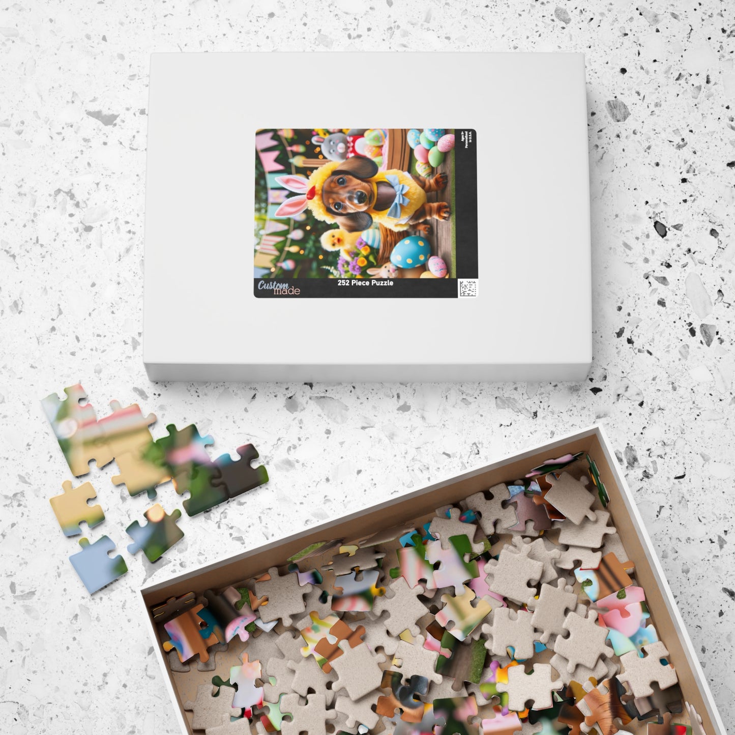 Bunny Hop Easter Dachshund Puzzle- Festive Spring Jigsaw Family Game 110, 252, 520 or 1014 Pieces