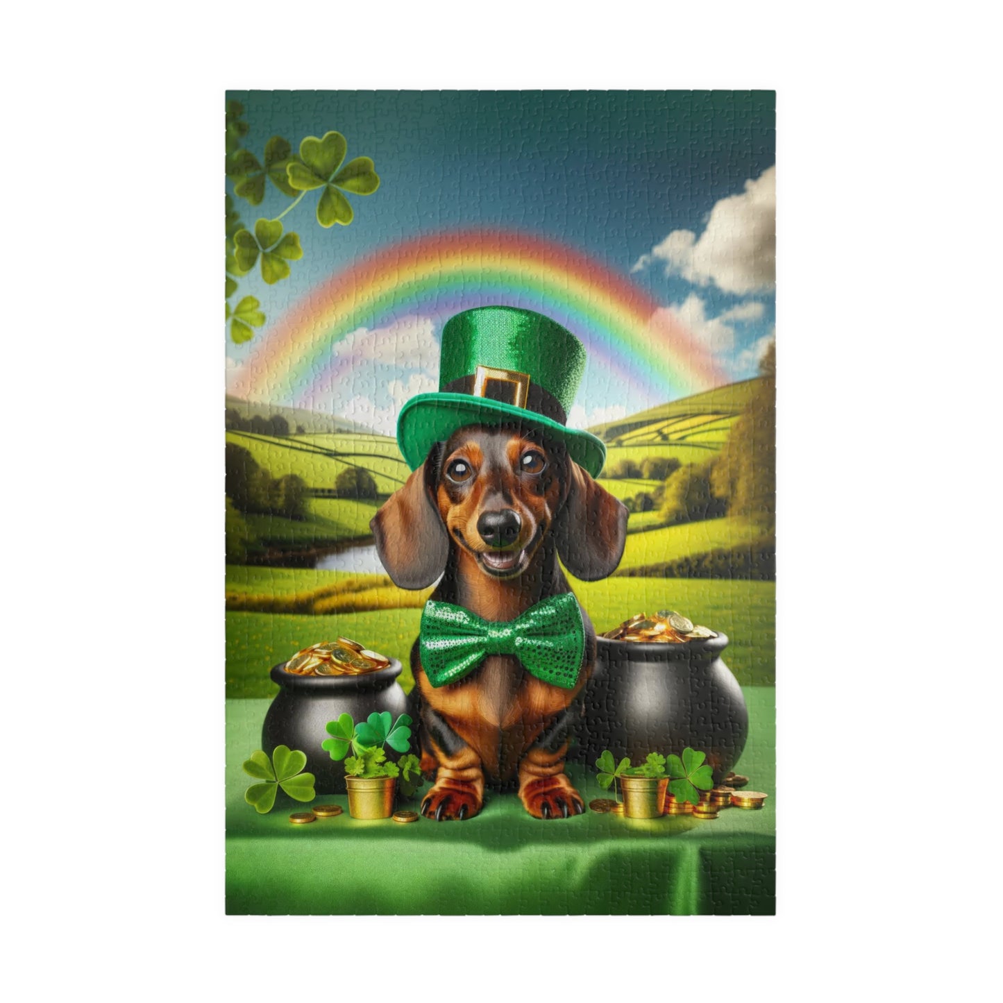Pot O' Gold Miniature Dachshund Jigsaw Puzzle - Enchanting Lucky Mini Doxie, 110, 252, 520 or 1014 Pieces