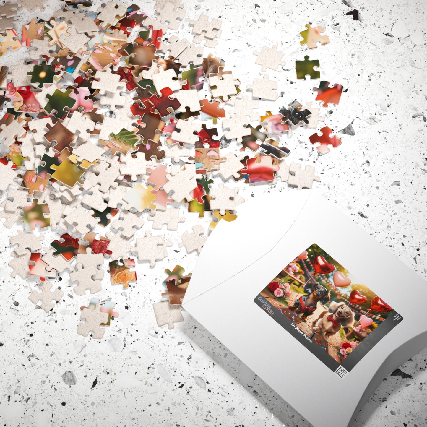 Charming Puppy Love Celebration Miniature Dachshund Jigsaw Puzzle - Dapple and English Cream Lovers Gift 110, 252, 520 or 1014 Pieces