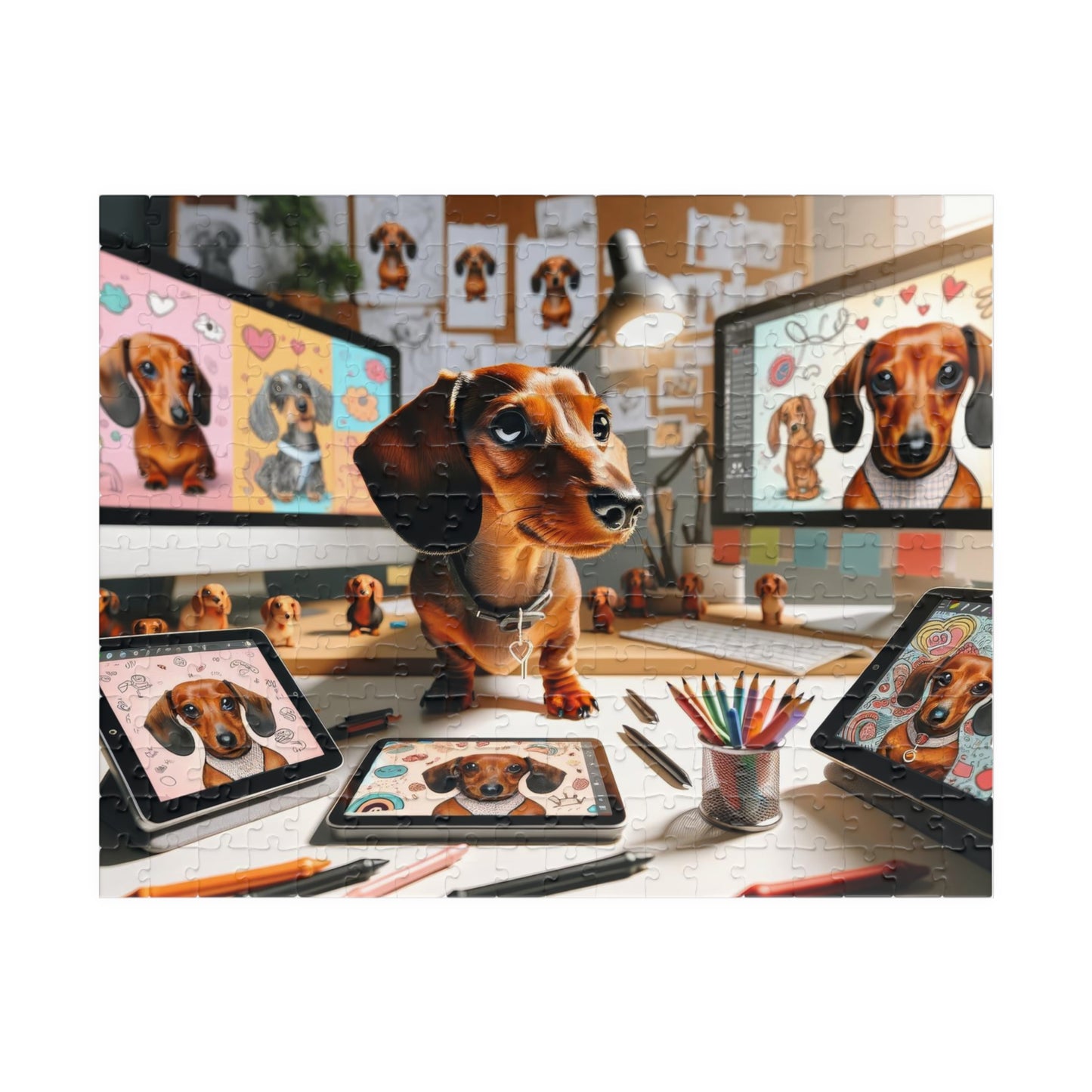 Pixel Paws Miniature Dachshund Puzzle - Digital Designer Mini Doxie Jigsaw, 110, 252, 520  or 1014 Pieces