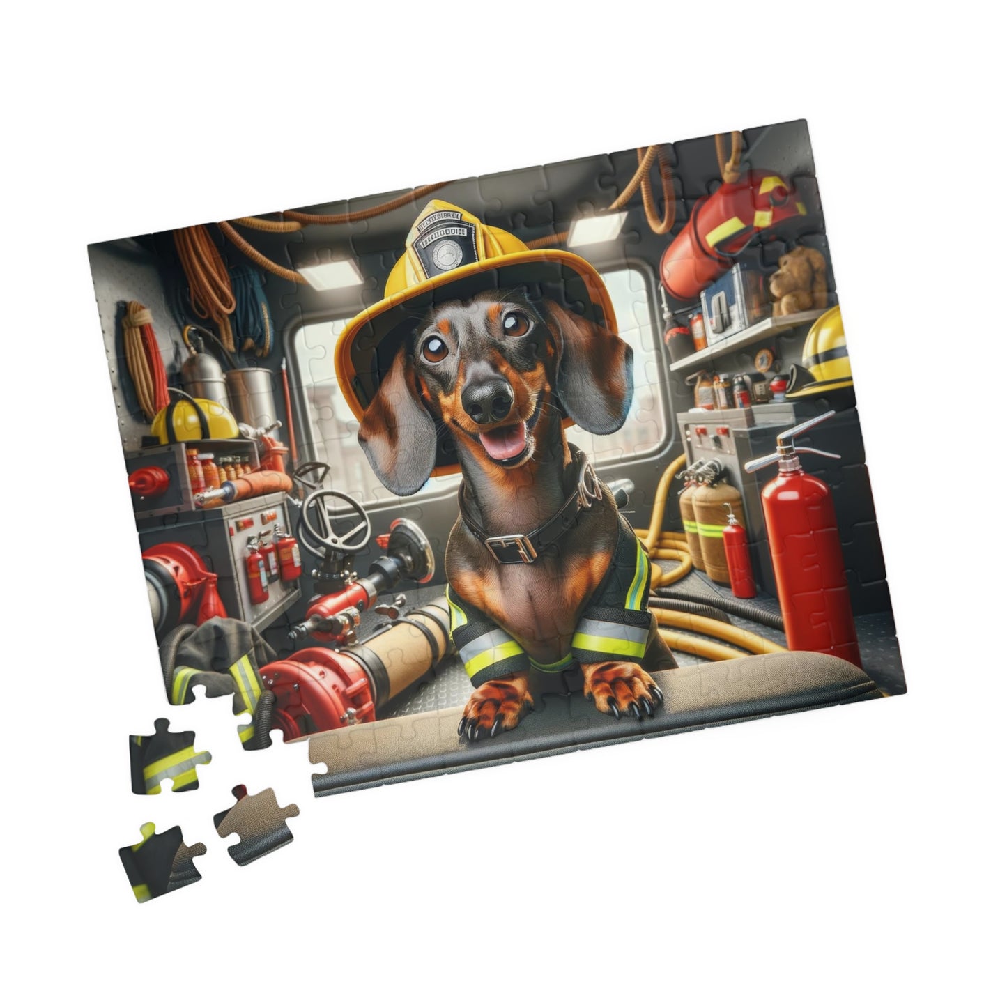 Brave Little Rescuer Firefighter Dachshund Jigsaw Puzzle -A Daring Adventure in Every Piece, 110, 252, 520, 1014-piece