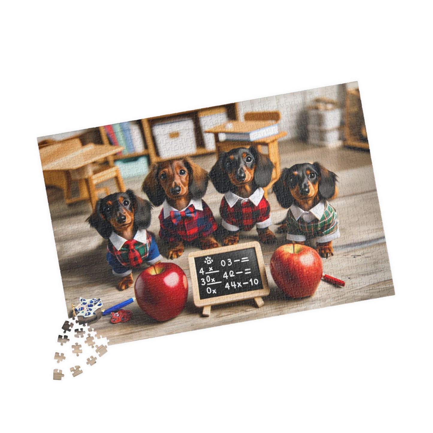 Adorable Mini Dachshund Classroom Puzzle - Doxie Puppy Scholars, Horizontal Jigsaw, Educational Family Game (110/252/520/1014 Pieces)
