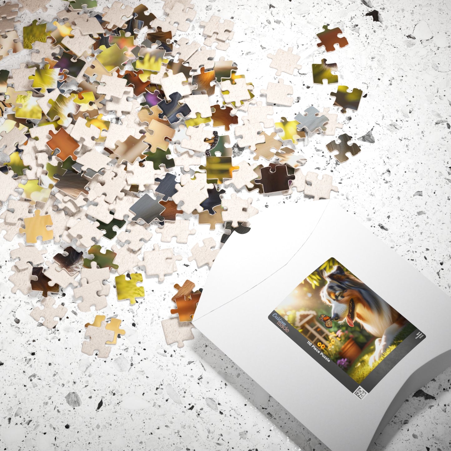 Australian Shepherd & Butterfly Puzzle - Sunlit Serenity - Mindful Family Activity - 110 to 1014 Pieces