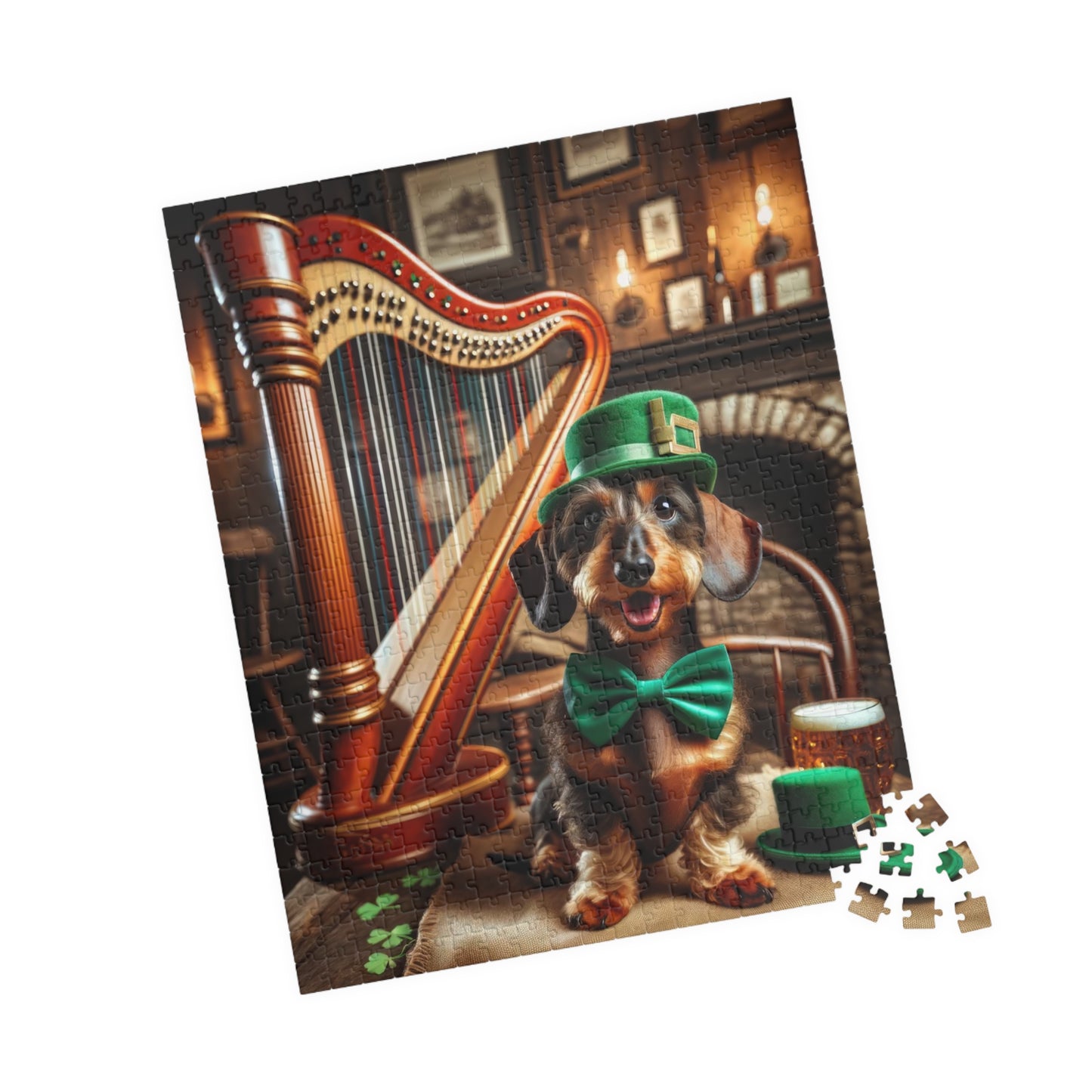 Irish Harmony Dachshund Puzzle - Charming Canine Harpist, Fun Family Jigsaw Puzzle 110, 252, 520 or 1014 Pieces