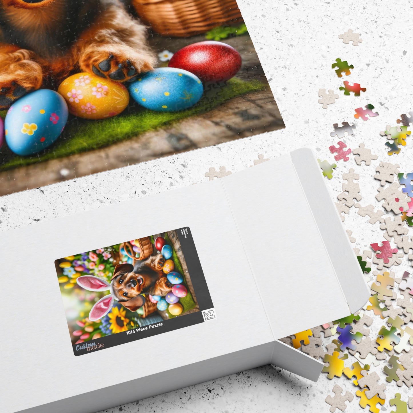 Springtime Fun Easter Bunny Miniature Dachshund Jigsaw Puzzle - Colorful Egg Hunt Wire-Haired Mini Doxie 110, 252, 520, 1014 Pieces