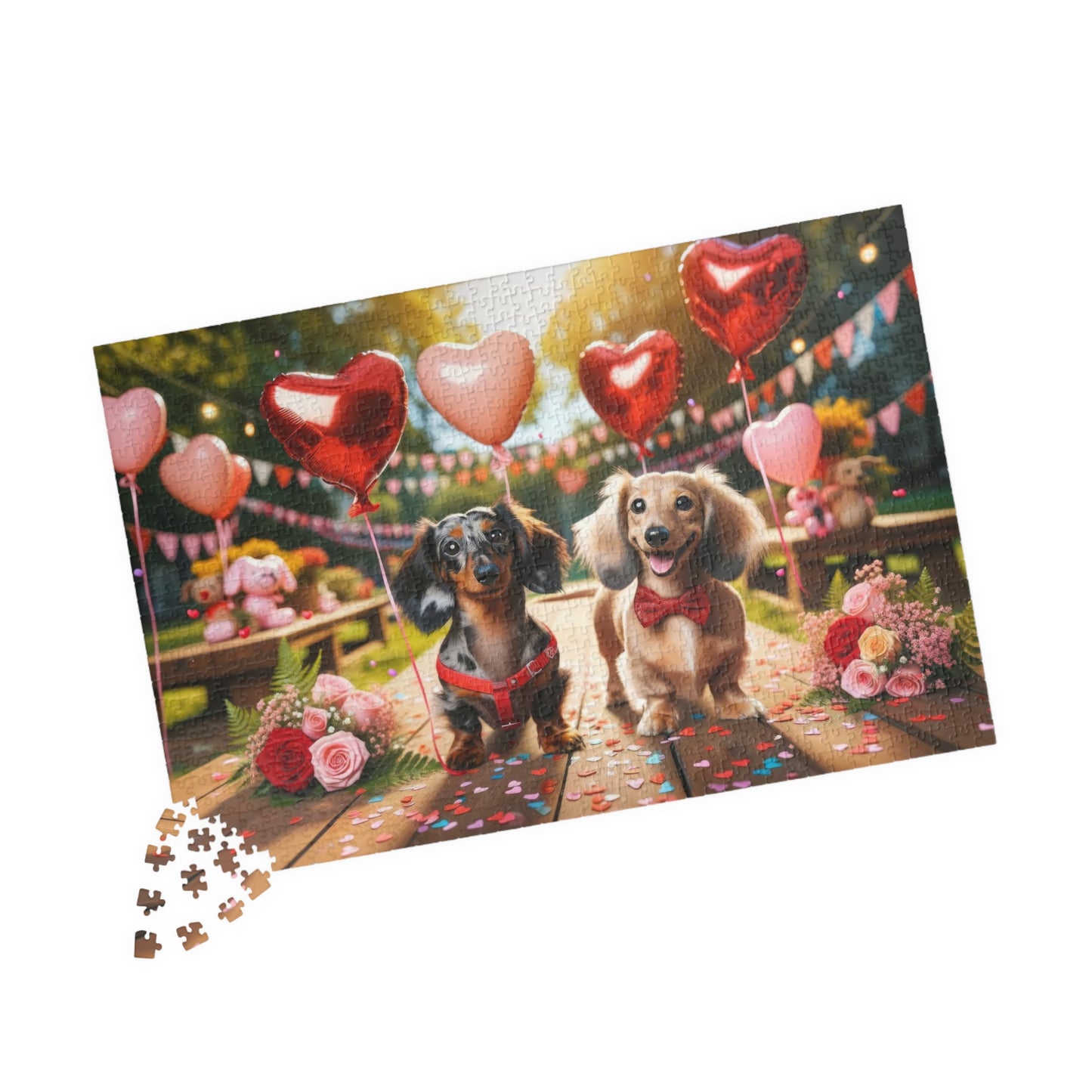 Charming Puppy Love Celebration Miniature Dachshund Jigsaw Puzzle - Dapple and English Cream Lovers Gift 110, 252, 520 or 1014 Pieces