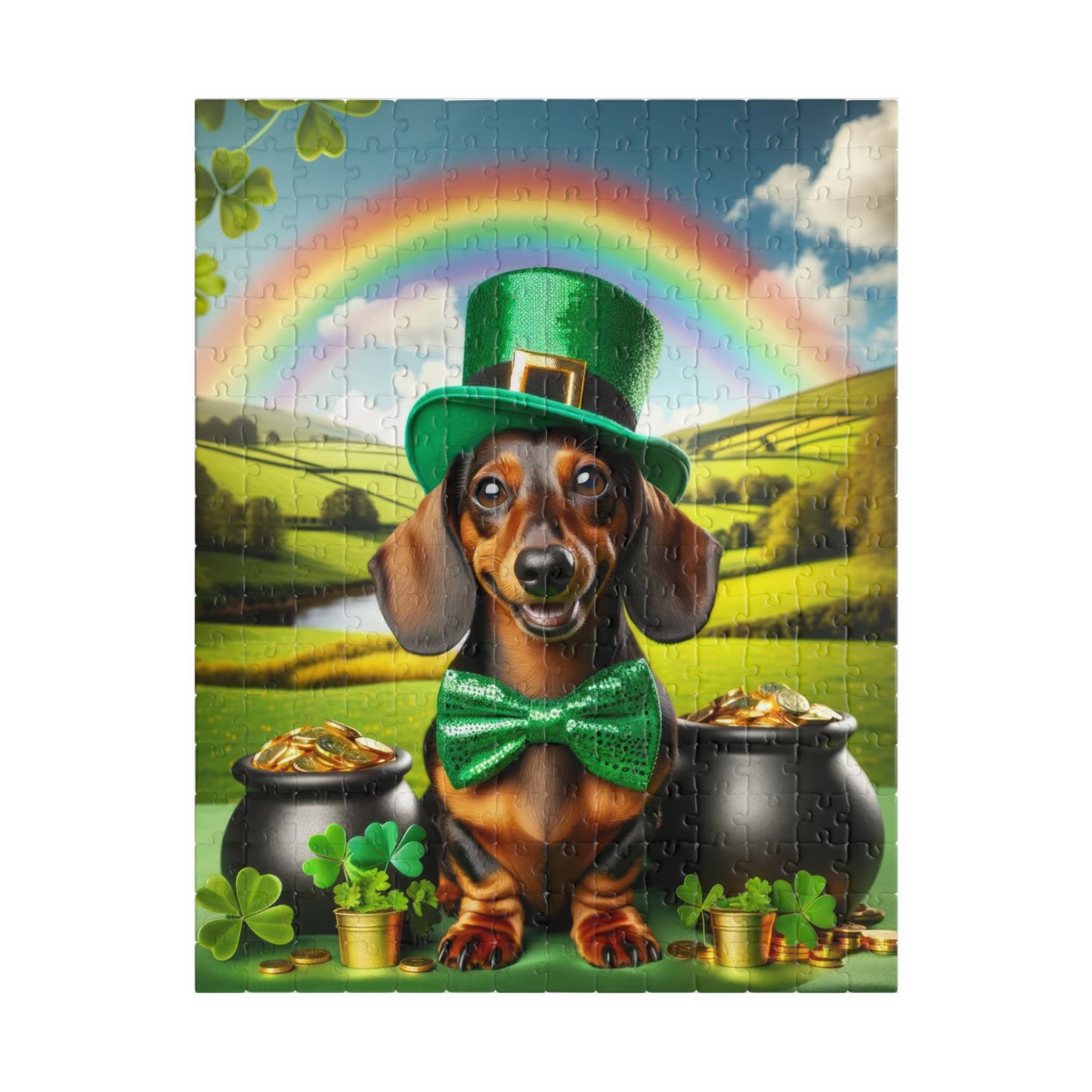 Pot O' Gold Miniature Dachshund Jigsaw Puzzle - Enchanting Lucky Mini Doxie, 110, 252, 520 or 1014 Pieces