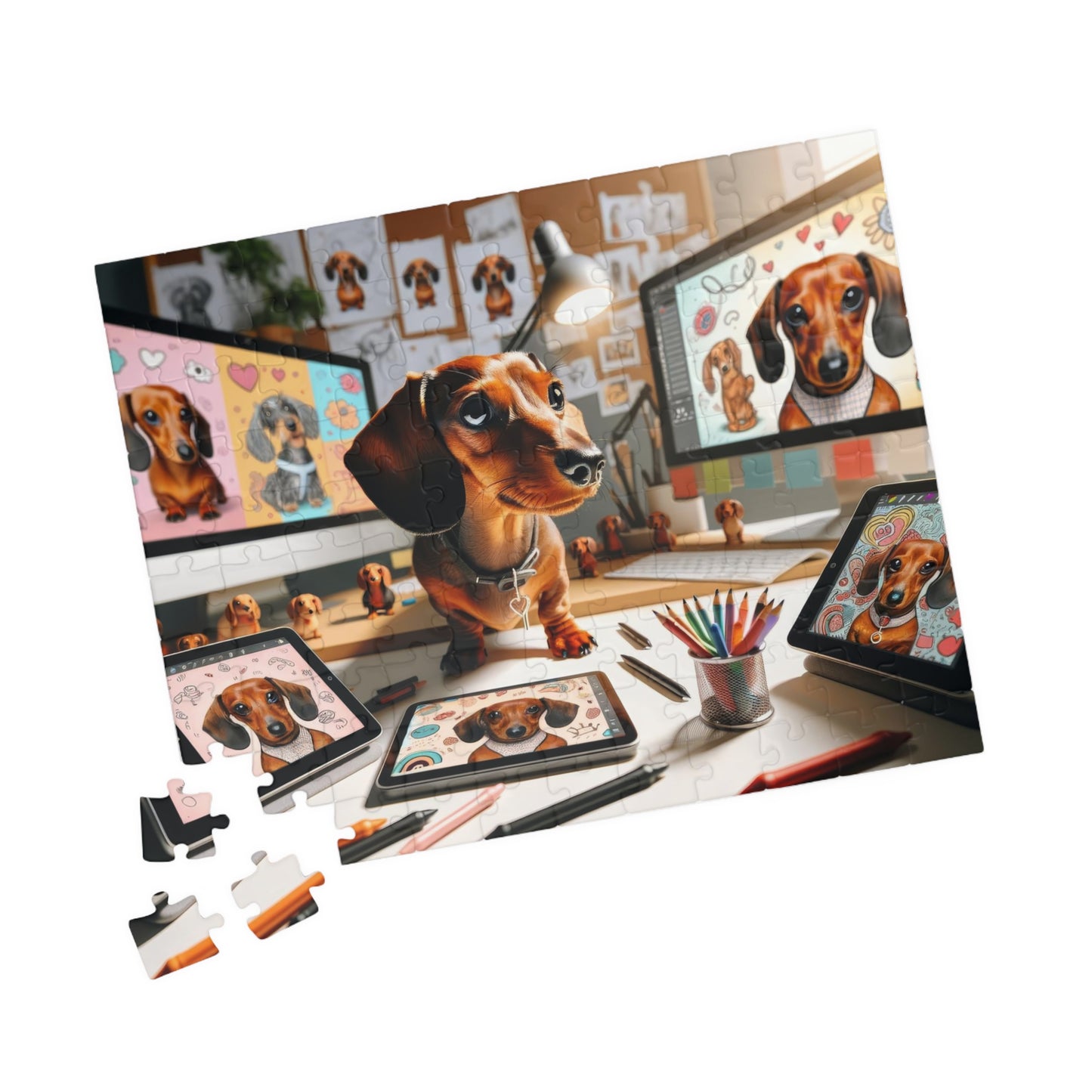 Pixel Paws Miniature Dachshund Puzzle - Digital Designer Mini Doxie Jigsaw, 110, 252, 520  or 1014 Pieces