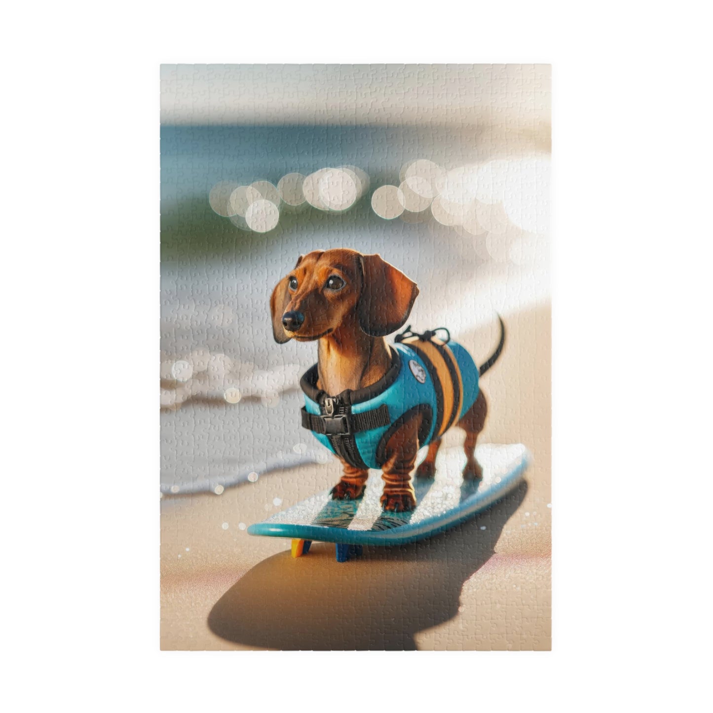Beach Adventure Surf's Up Miniature Dachshund Jigsaw Puzzle - Vibrant Red Miniature Doxie, 110, 252, 520 or 1014 Pieces
