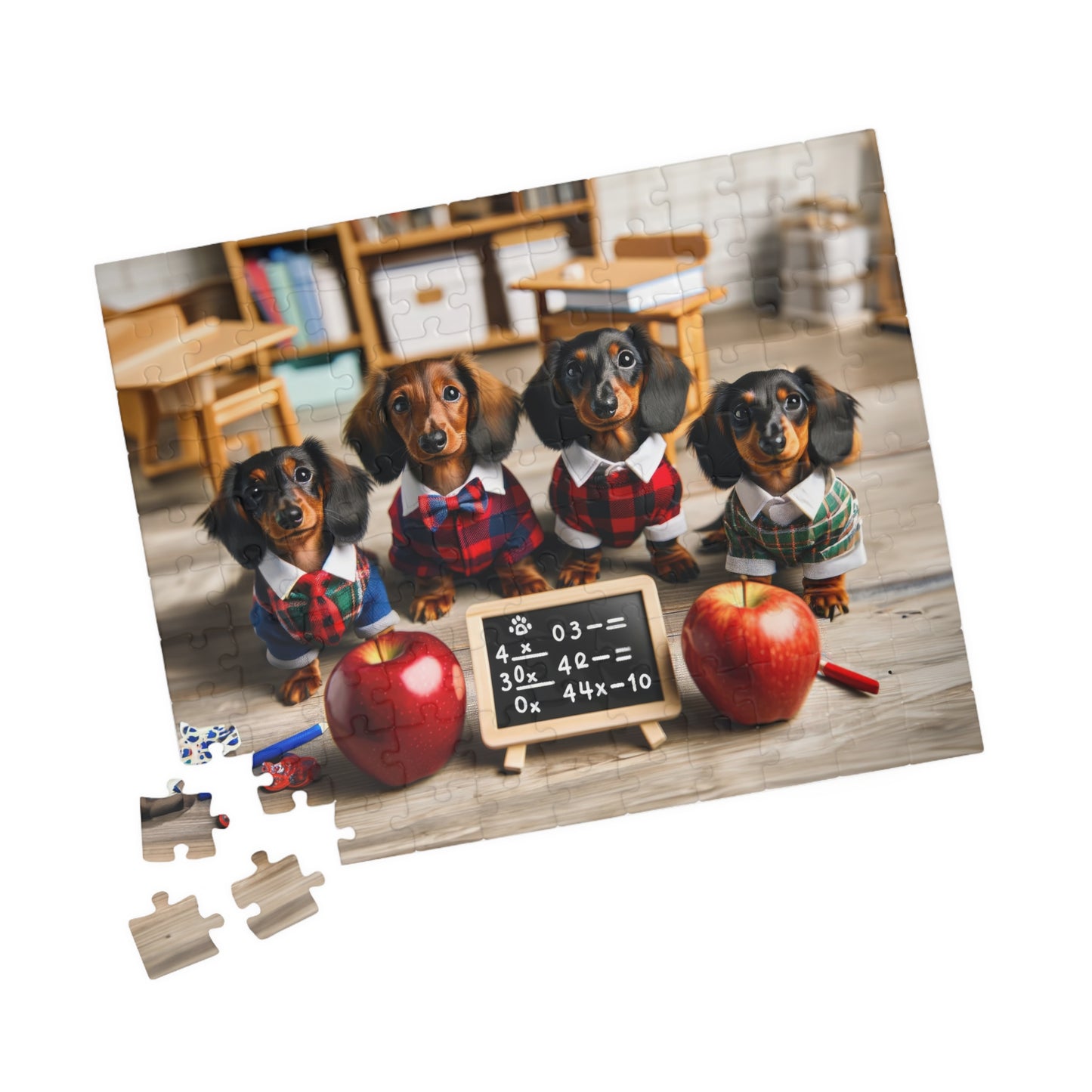 Adorable Mini Dachshund Classroom Puzzle - Doxie Puppy Scholars, Horizontal Jigsaw, Educational Family Game (110/252/520/1014 Pieces)