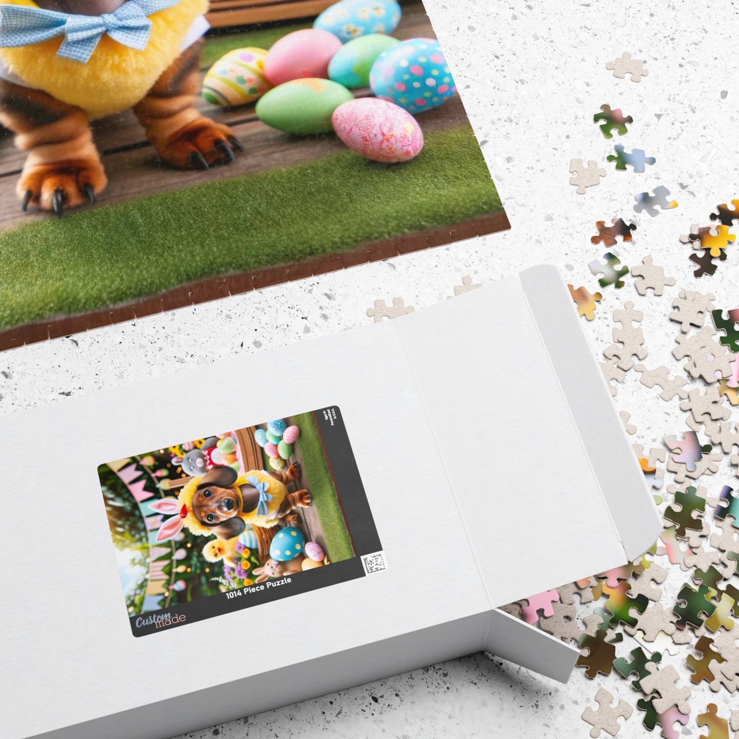 Bunny Hop Easter Dachshund Puzzle- Festive Spring Jigsaw Family Game 110, 252, 520 or 1014 Pieces