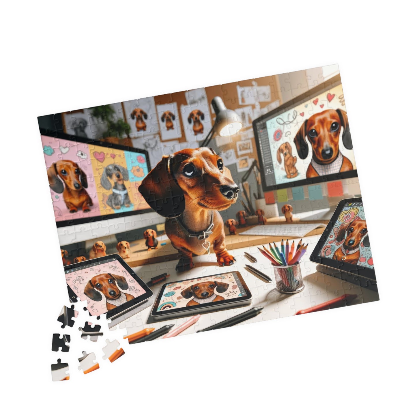 Pixel Paws Miniature Dachshund Puzzle - Digital Designer Mini Doxie Jigsaw, 110, 252, 520  or 1014 Pieces