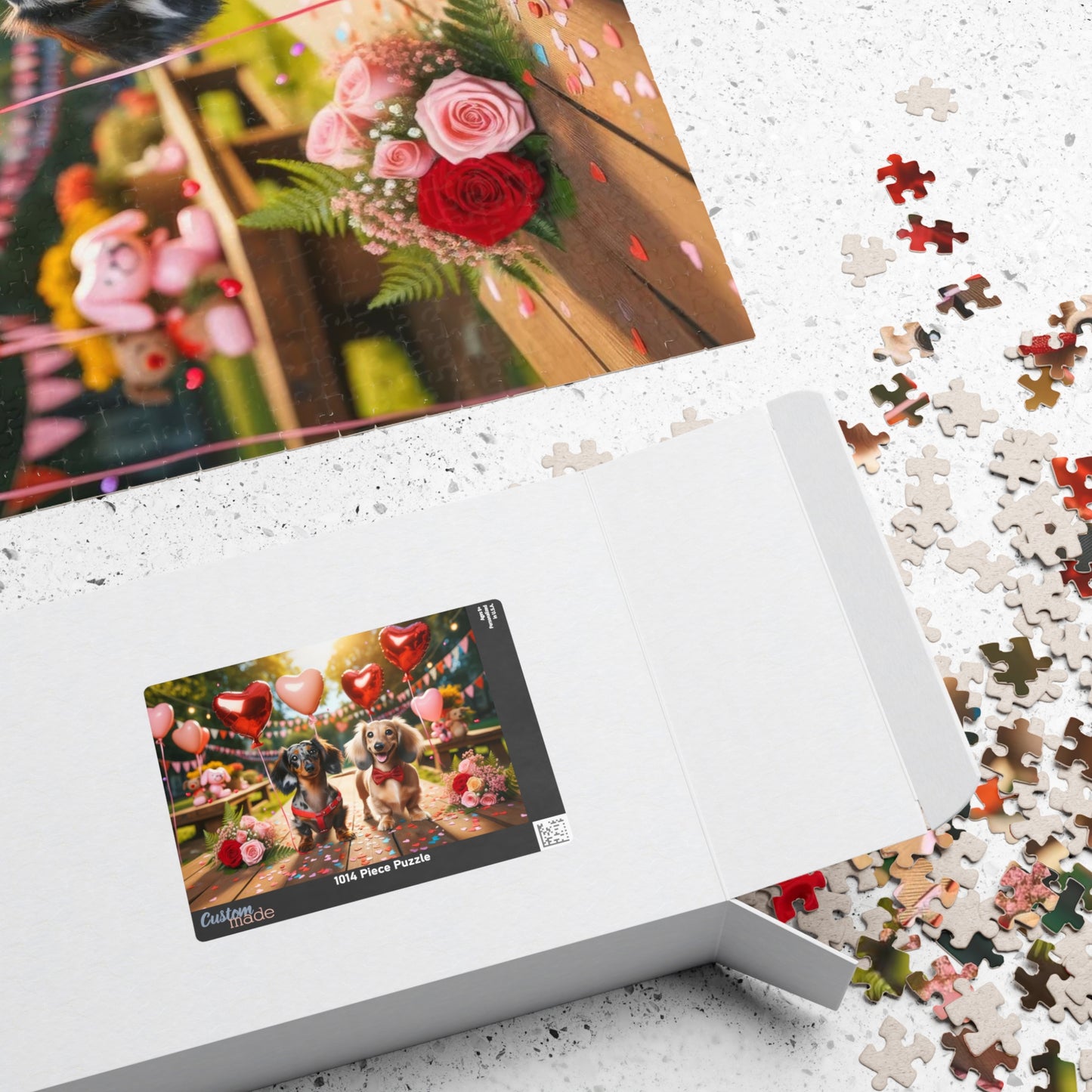 Charming Puppy Love Celebration Miniature Dachshund Jigsaw Puzzle - Dapple and English Cream Lovers Gift 110, 252, 520 or 1014 Pieces