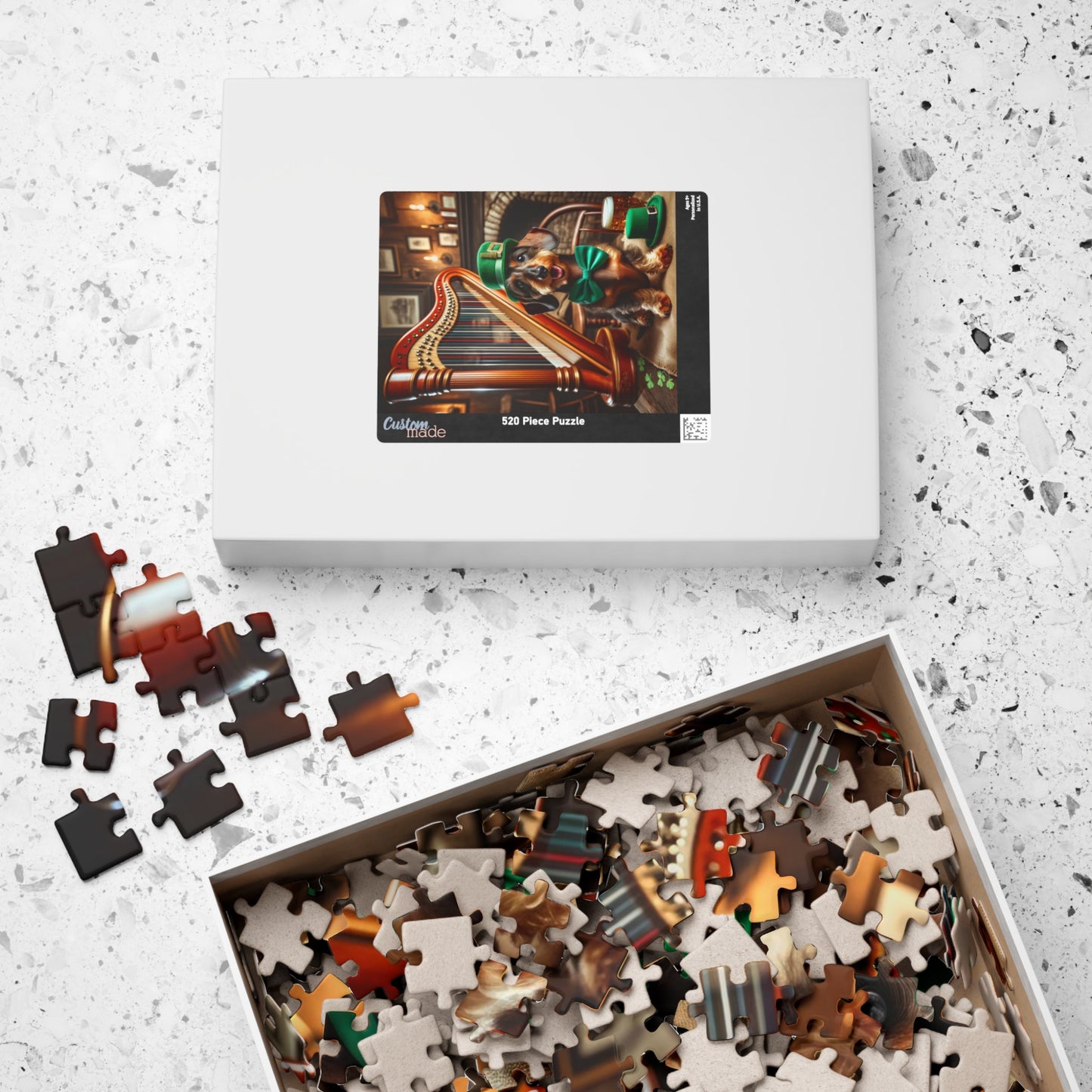 Irish Harmony Dachshund Puzzle - Charming Canine Harpist, Fun Family Jigsaw Puzzle 110, 252, 520 or 1014 Pieces