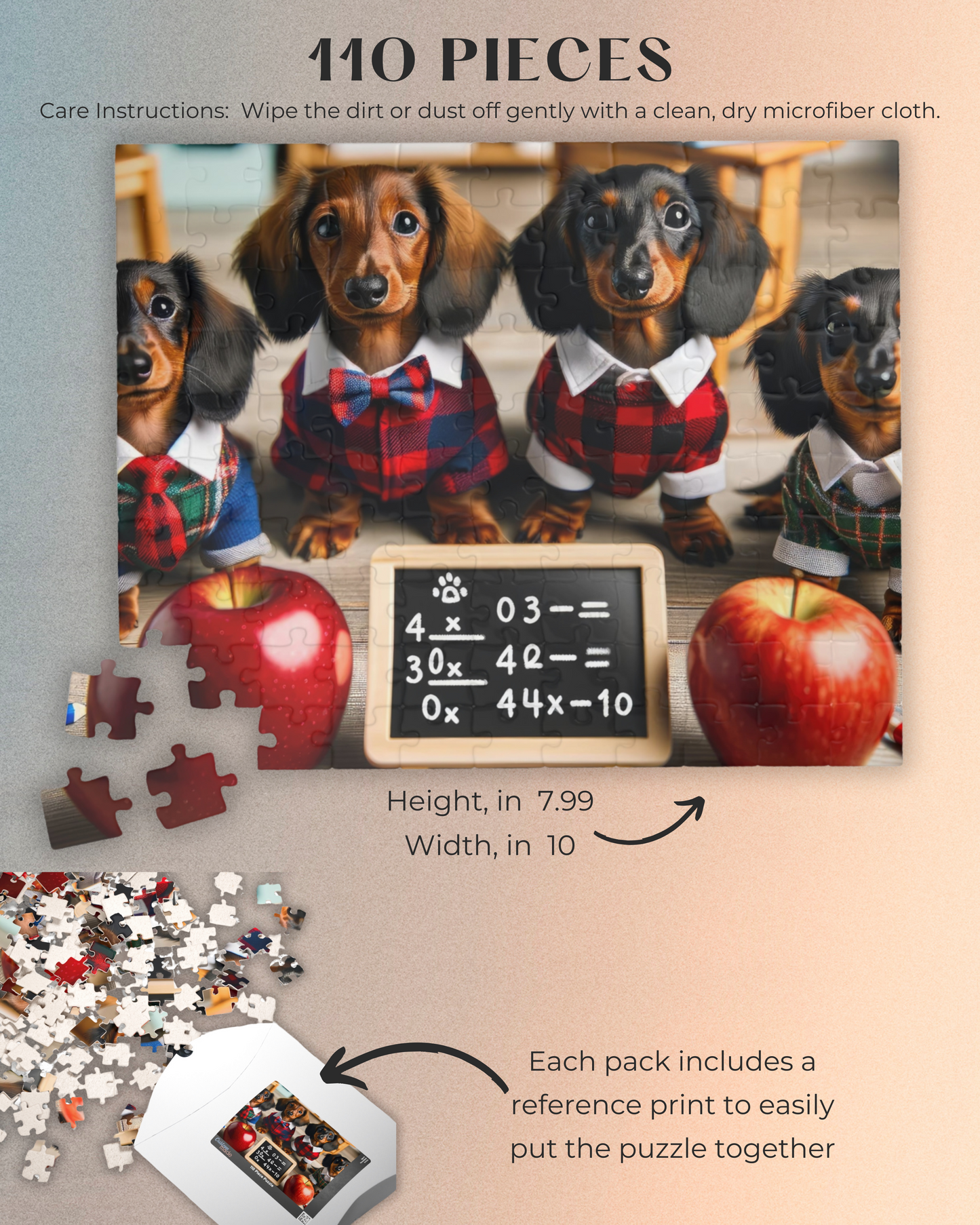 Adorable Classroom Miniature Dachshund Jigsaw Puzzle - Mini Doxie Puppy 110, 252, 520 or 1014 Pieces